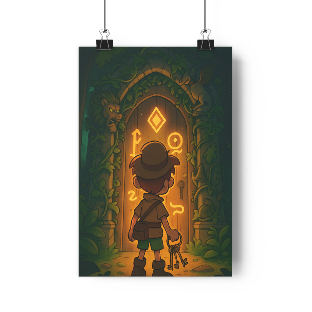 Poster décoratif aventurier mystique cartoon lumineux jaune rouge fantastique chambre enfant magique captivant élégant