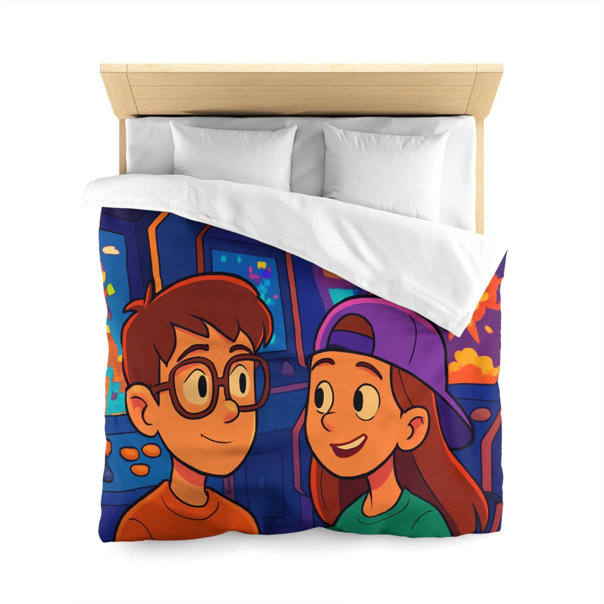 Housse de couette colorée arcade rétro néon pour gamers adolescents ambiance années 80