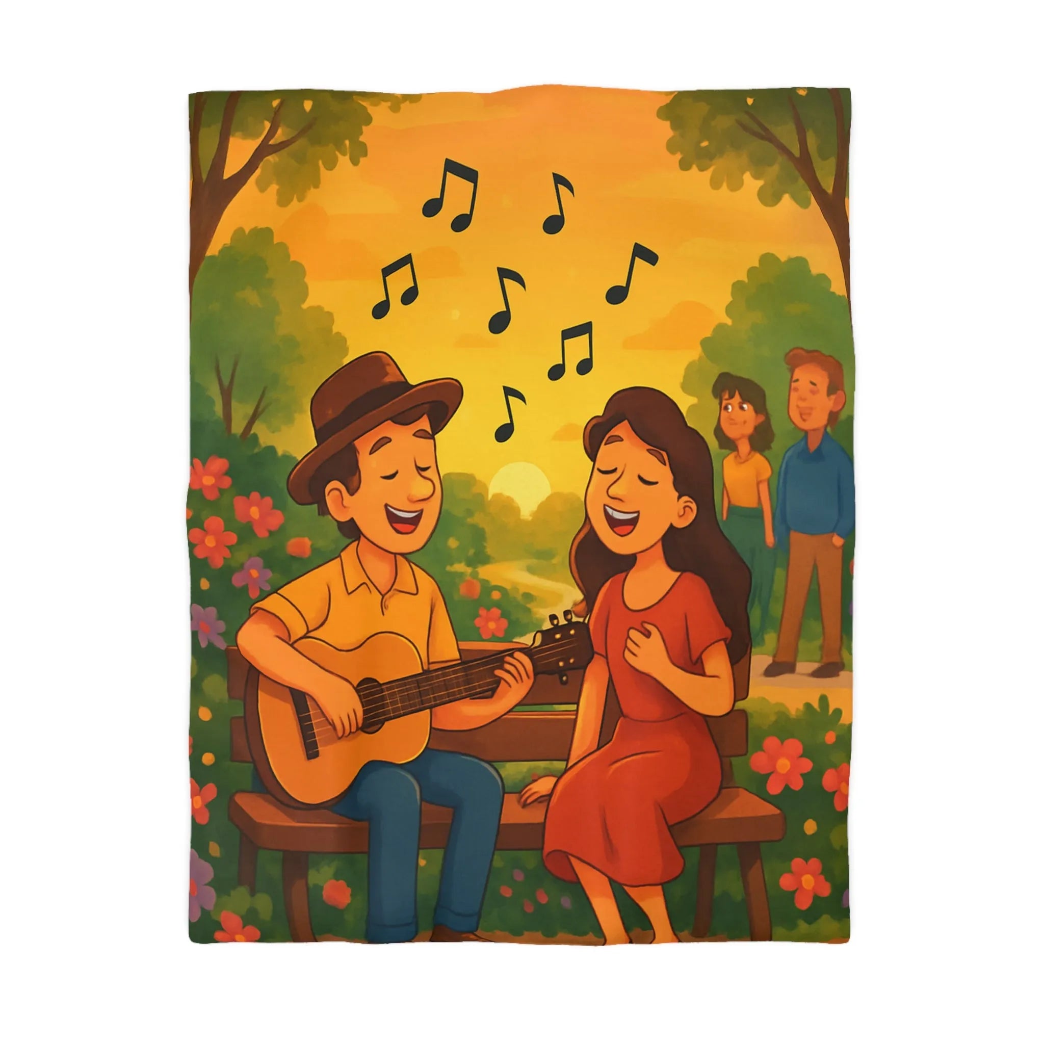 Housse de couette idéale avec illustration douce de couple romantique et coucher de soleil