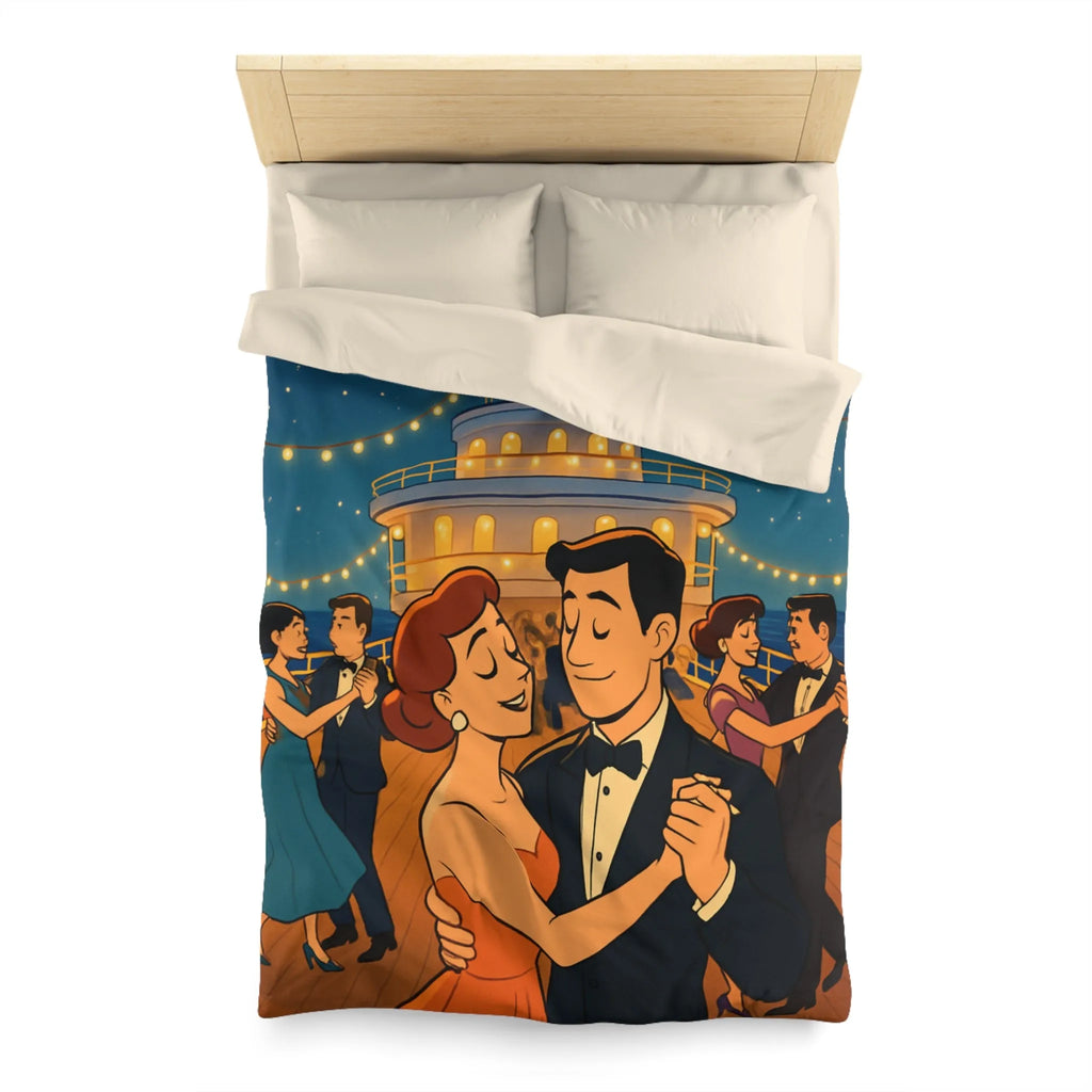 Housse de couette élégante avec danse romantique rétro sur un pont de navire