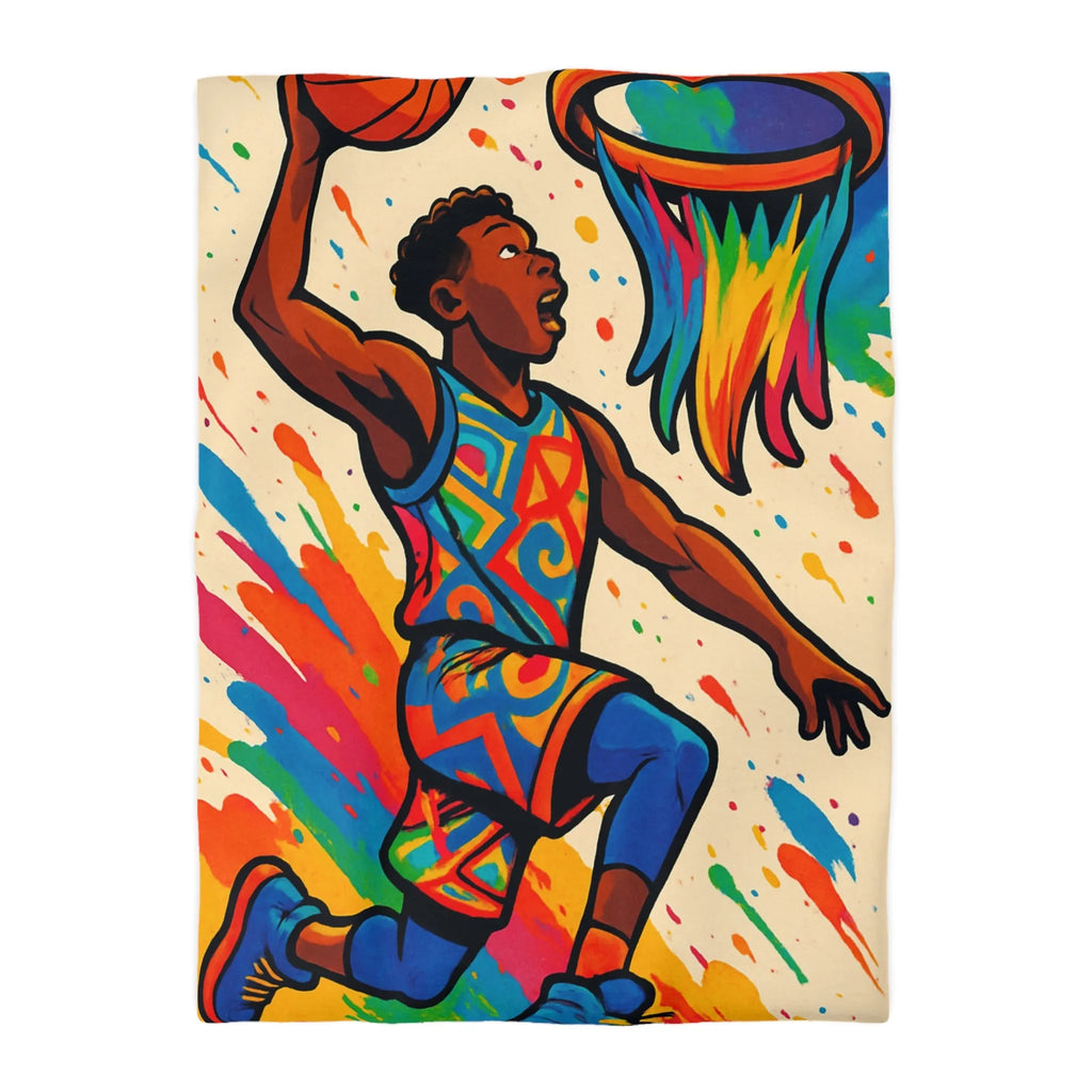 Housse de Couette Basket Éclatante : Athlete en Action avec Arc-en-Ciel Coloré
