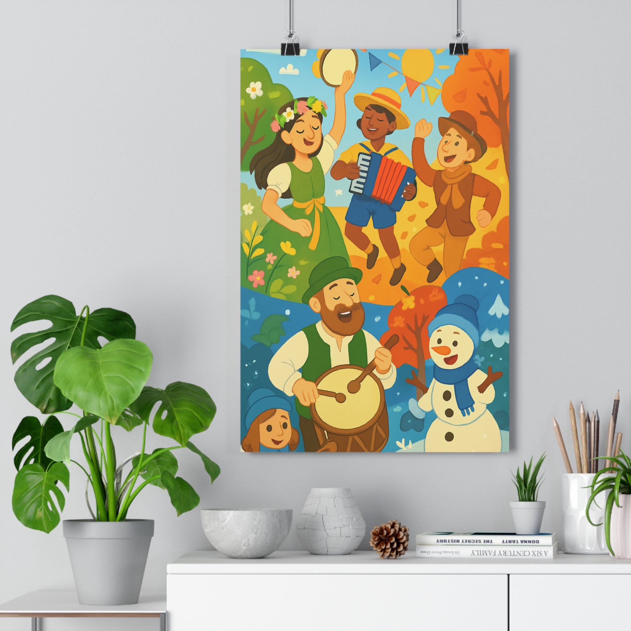 Poster décoratif anime vibrant joyeux couleurs chaudes salon chambre festival carnaval saisons 30x46 cm