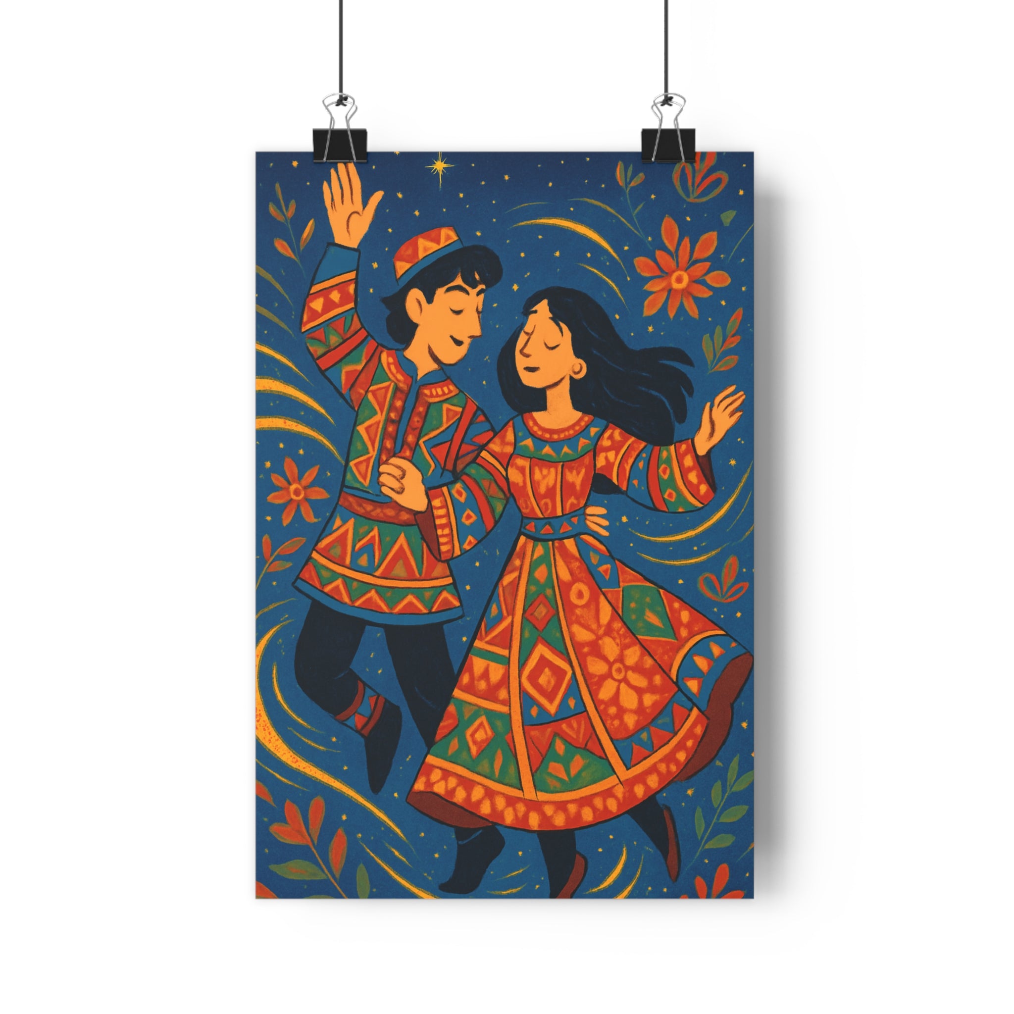 Poster décoratif cartoon danse étoilé doré bleu vibrant joyeux artistique salon chambre intérieur 30x46