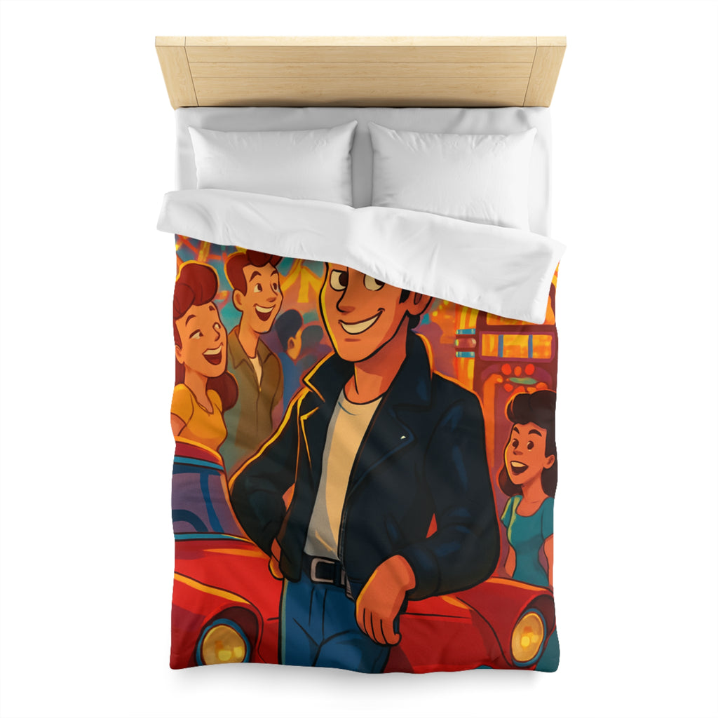 Housse de couette style rétro avec ambiance parc d'attractions colorée et joyeuse