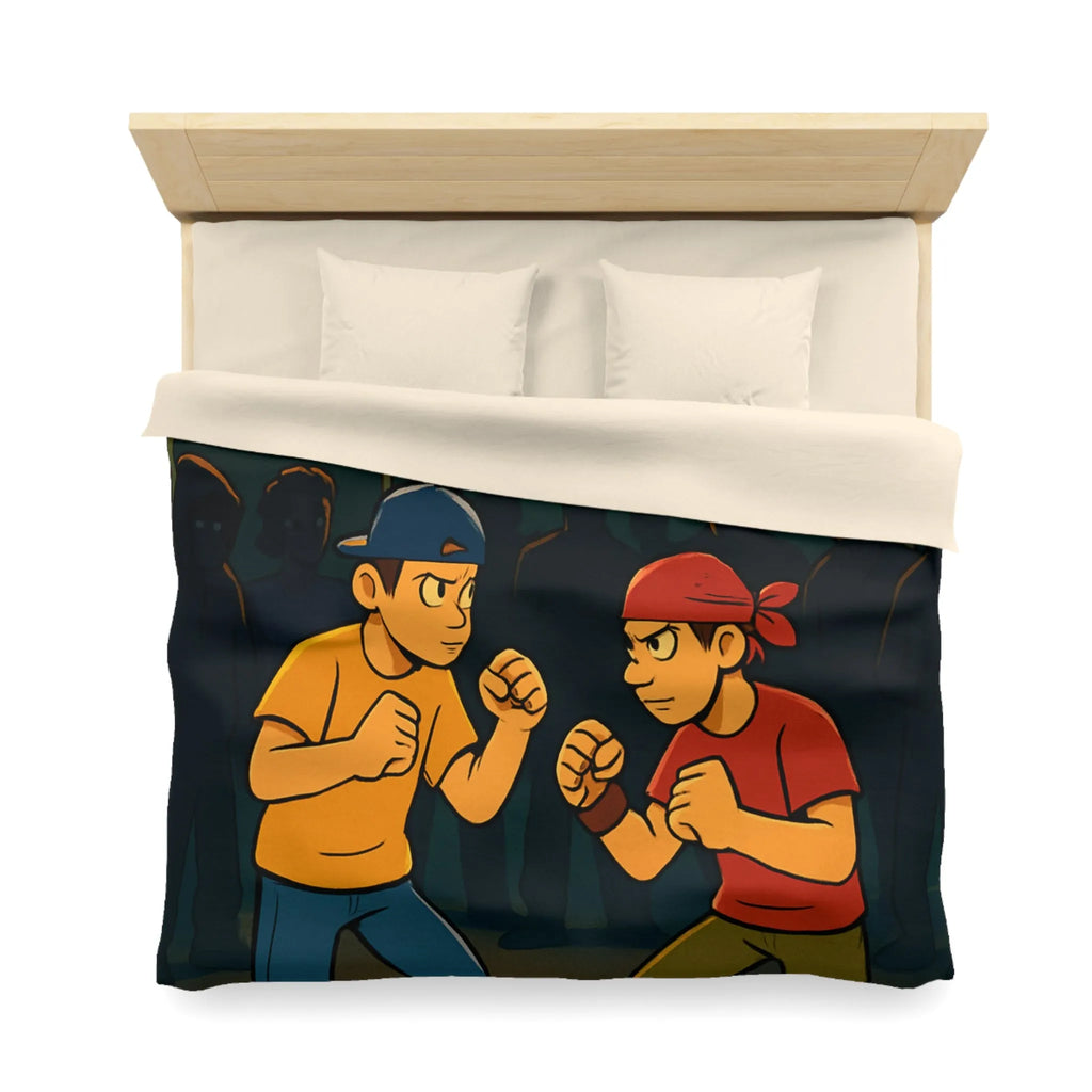 Housse de couette avec illustration urbaine de deux boxeurs sous lampadaires la nuit