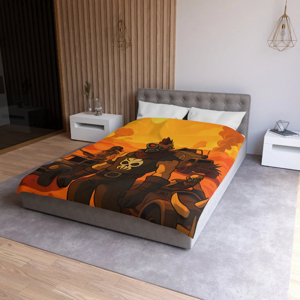 Housse de couette design post-apocalyptique avec guerriers masqués dans désert ensoleillé