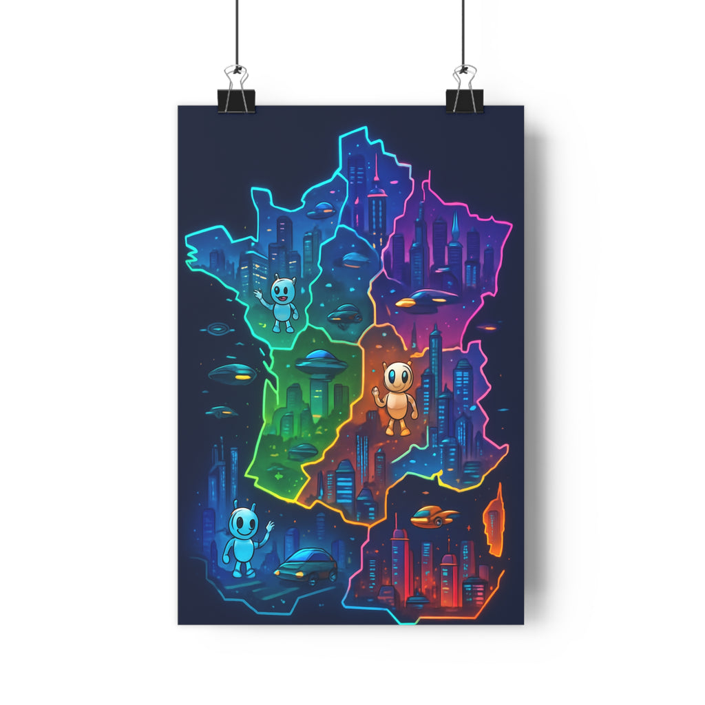 Poster décoratif futuriste néon bleu violet vert moderne bureau chambre maison design dynamique ambiance