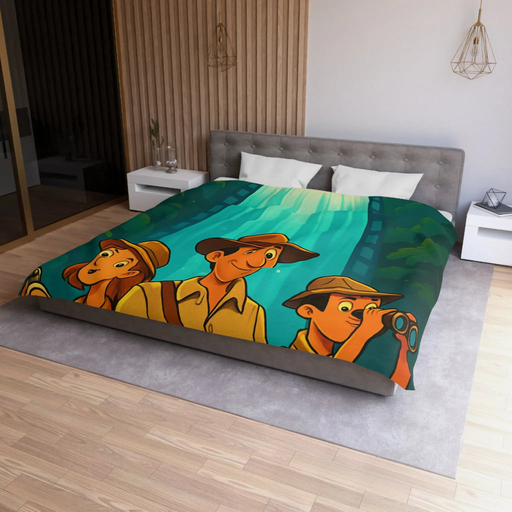Housse de Couette Aventure Jungle Cascade Éclatante Exploration Famille Style Dessin Dessiné