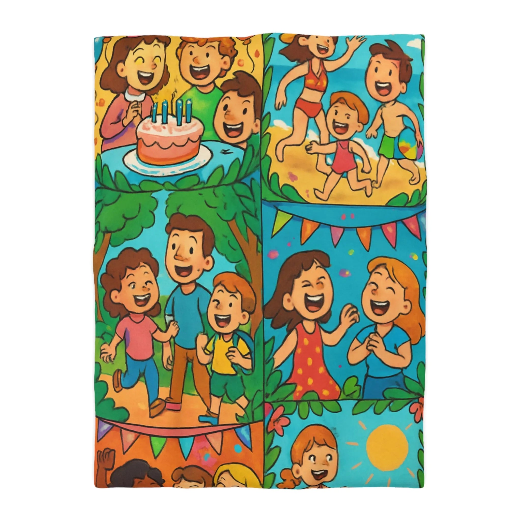 Housse de couette colorée avec scènes animées joyeuses pour enfants à thème festif