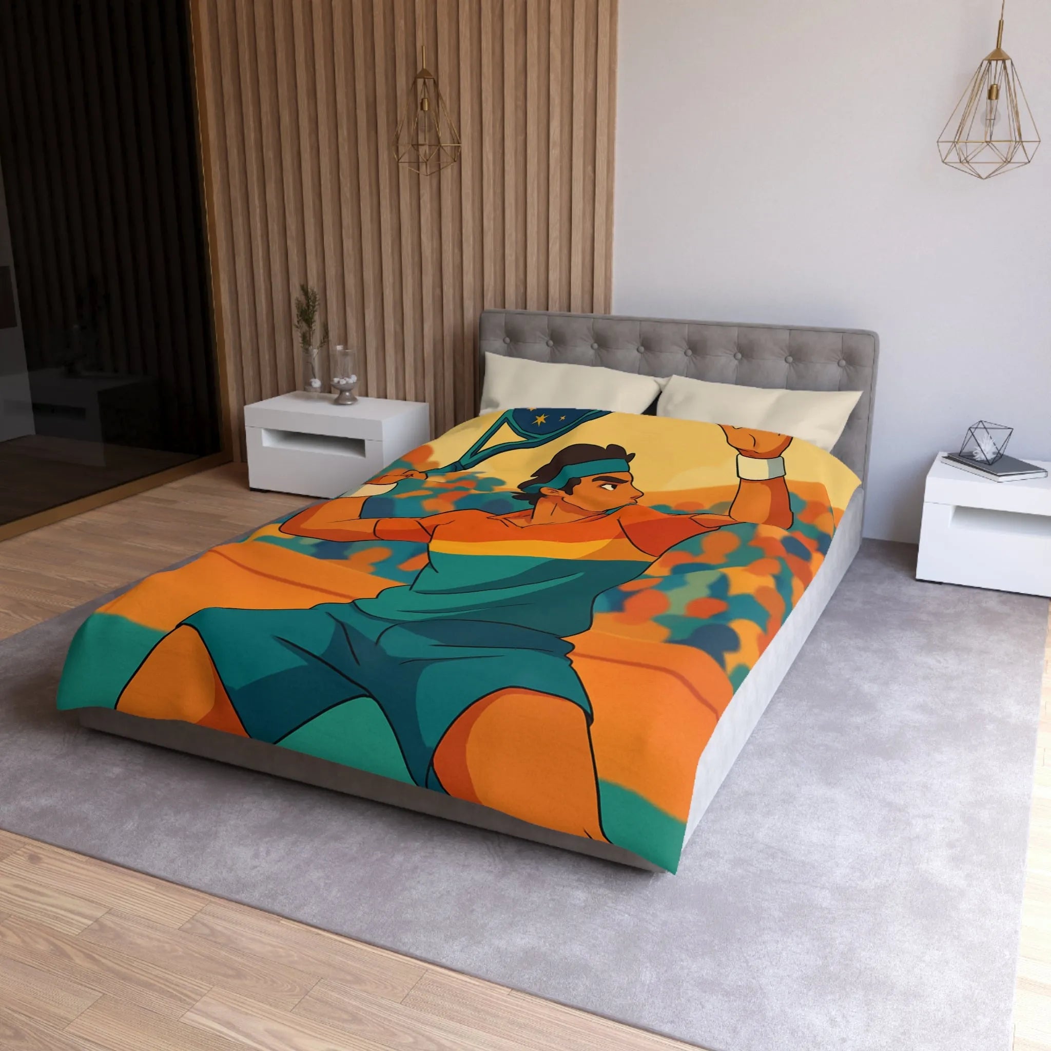 Housse de couette inspiration tennis avec élégance nocturne et couleurs vibrantes pour chambre moderne