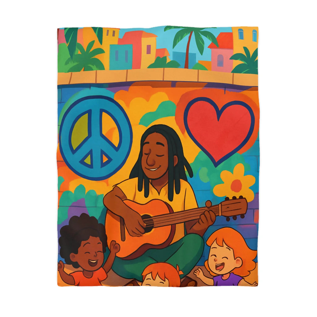 Housse de Couette Colorée avec Musicien Jouant de la Guitare pour Enfants Heureux