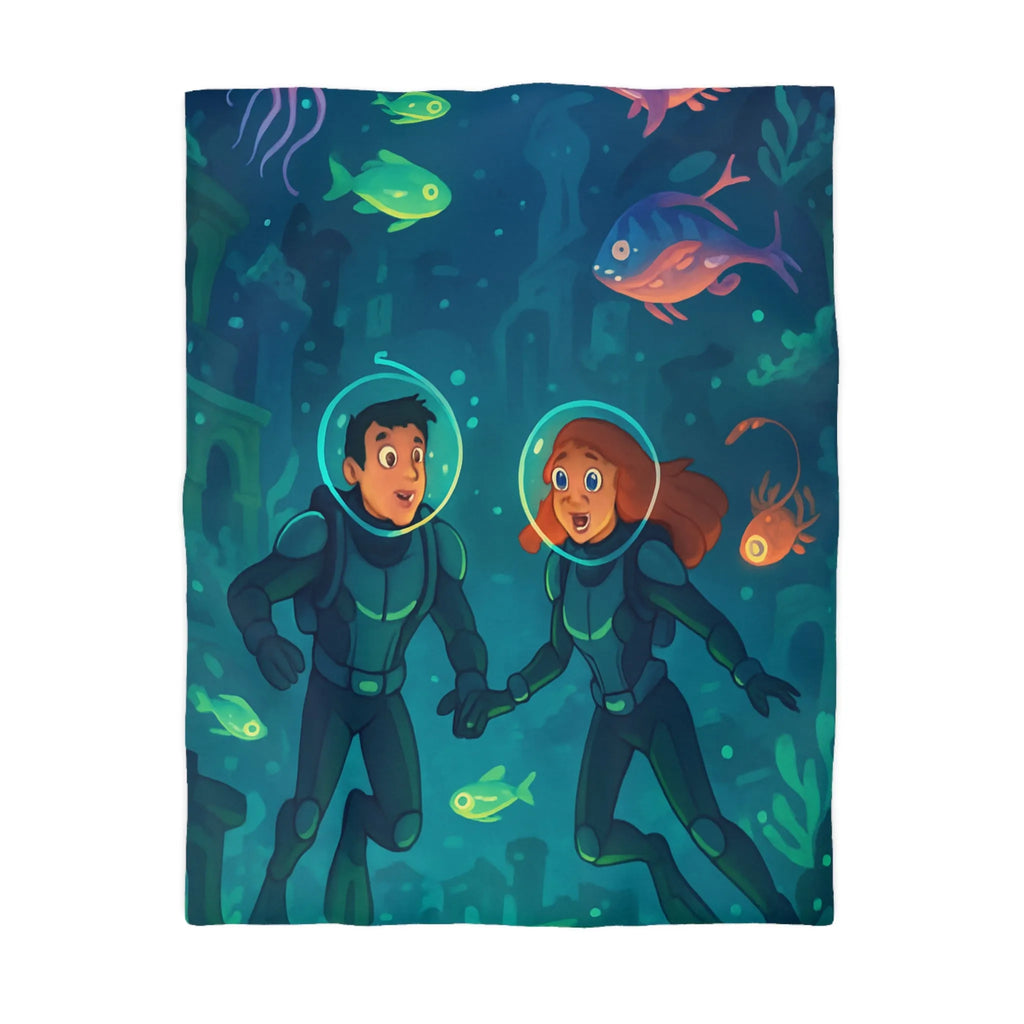 Admirez la Housse de Couette Océanique avec Explorateurs Sous-marins et Vie Marine Vibrante