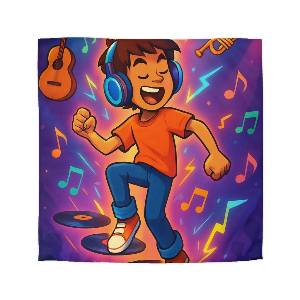 Housse de couette animée avec design musical vibrant pour chambres colorées et dynamiques