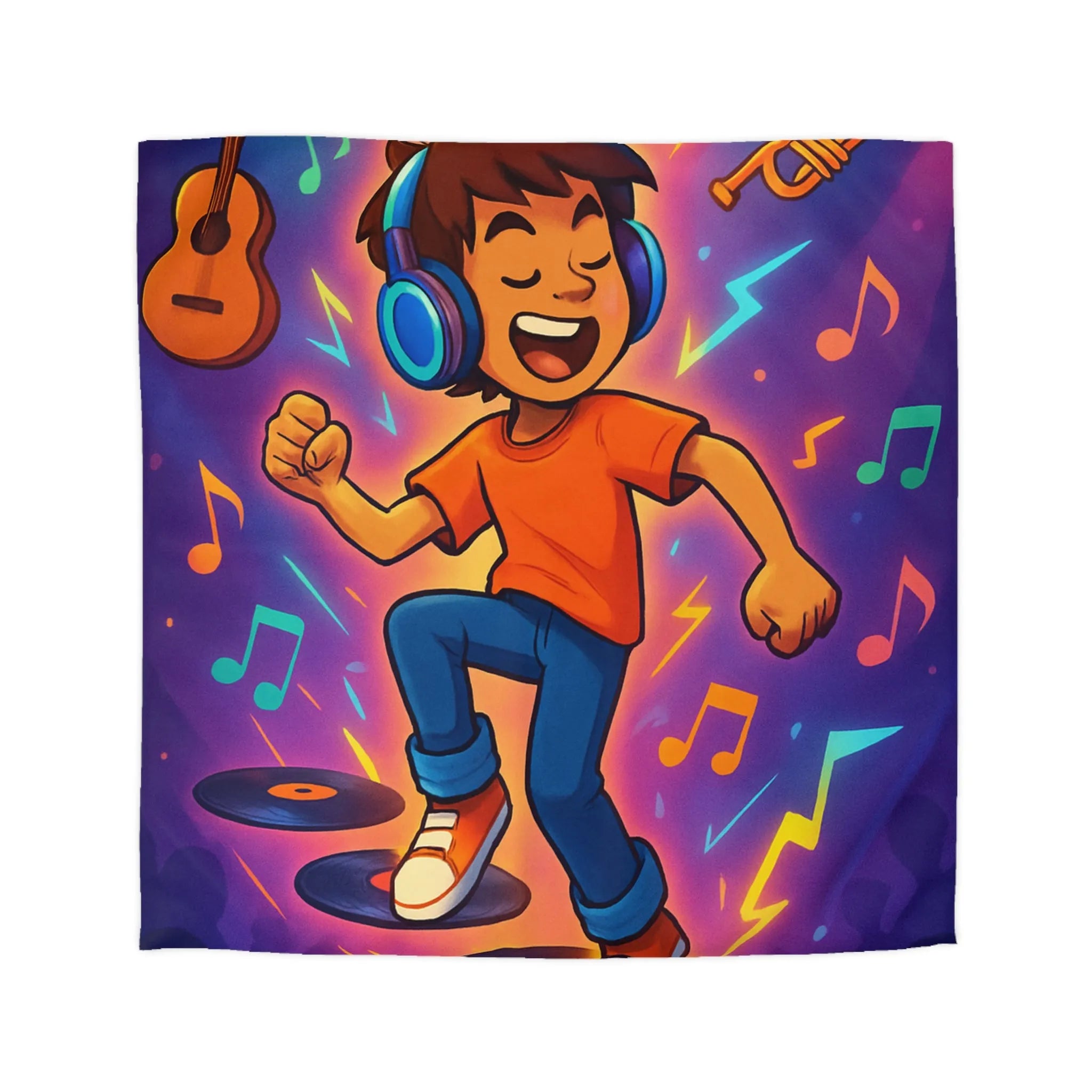 Housse de couette animée avec design musical vibrant pour chambres colorées et dynamiques
