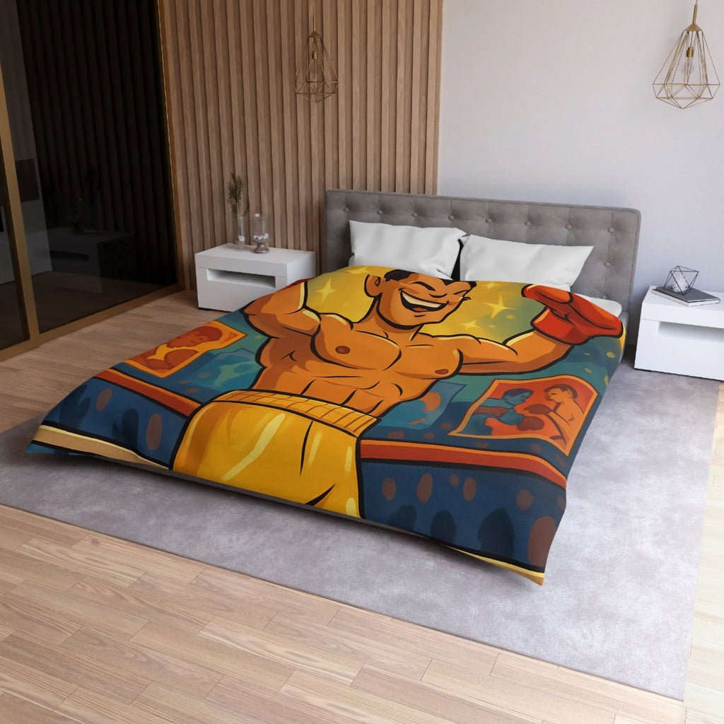 Housse de couette boxer animé gagnant, ambiance rétro colorée pour chambre sportive