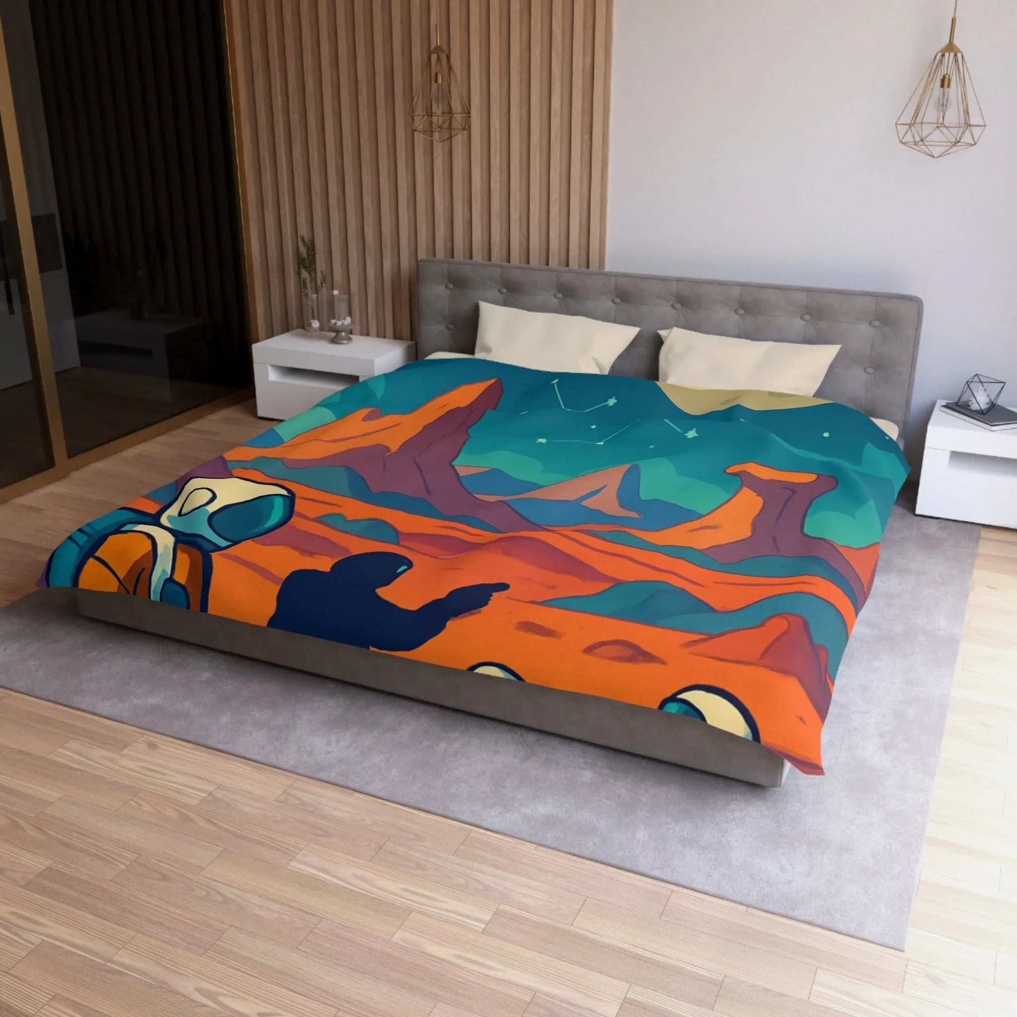 Exploration spatiale colorée : Astronautes sous la lune et constellations étoilées