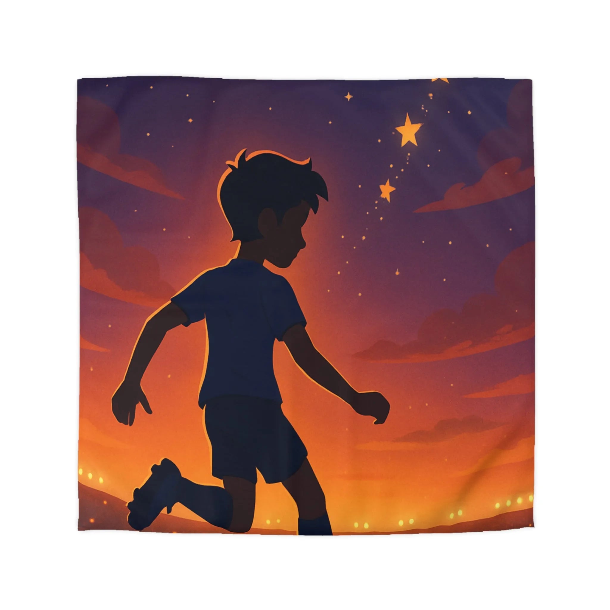 Housse de couette illustrée de garçon jouant au football sous un ciel étoilé inspirant