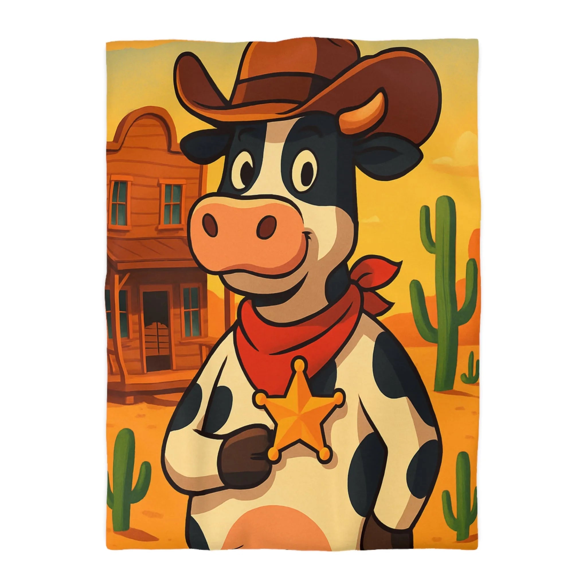 Housse de Couette Enfant avec Vache Cow-boy dans Paysage Désertique Coloré et Amusant