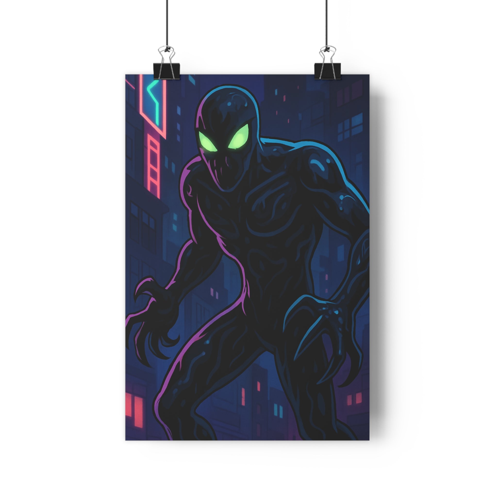 Poster décoratif mystique cartoon sombre lumineux néons ville nocturne mystère chambre bureau 30x46 qualité