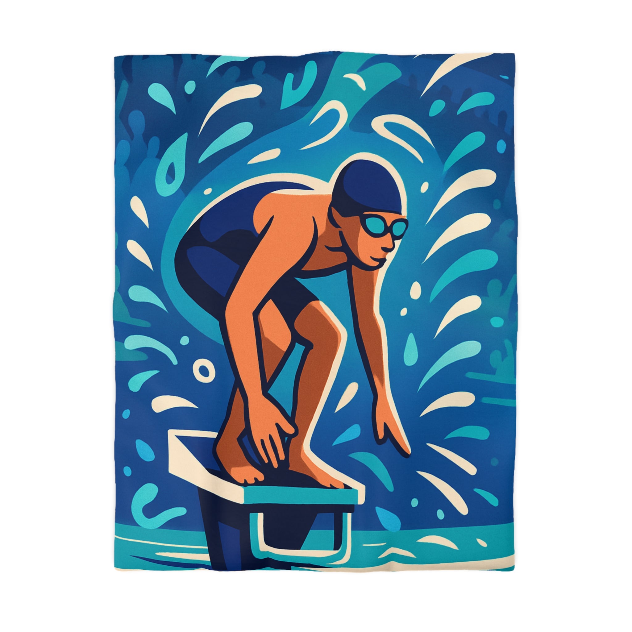 Housse de couette vibrante avec nageur prêt à plonger dans une piscine dynamique