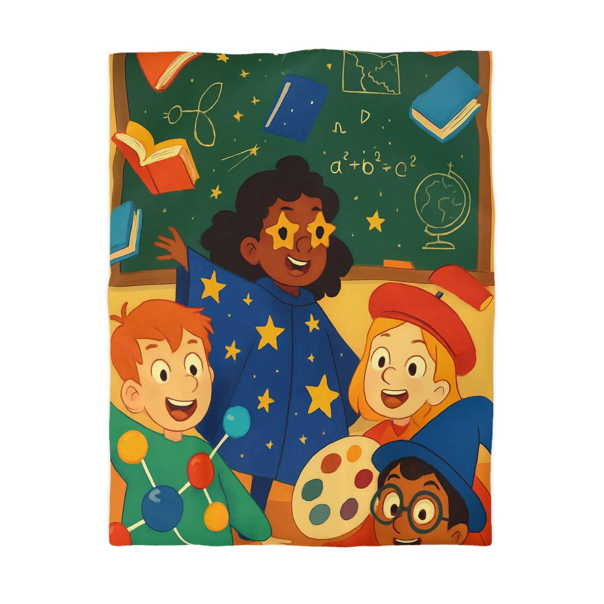 Housse de couette éducative colorée avec enfants et univers de l'apprentissage joyeux