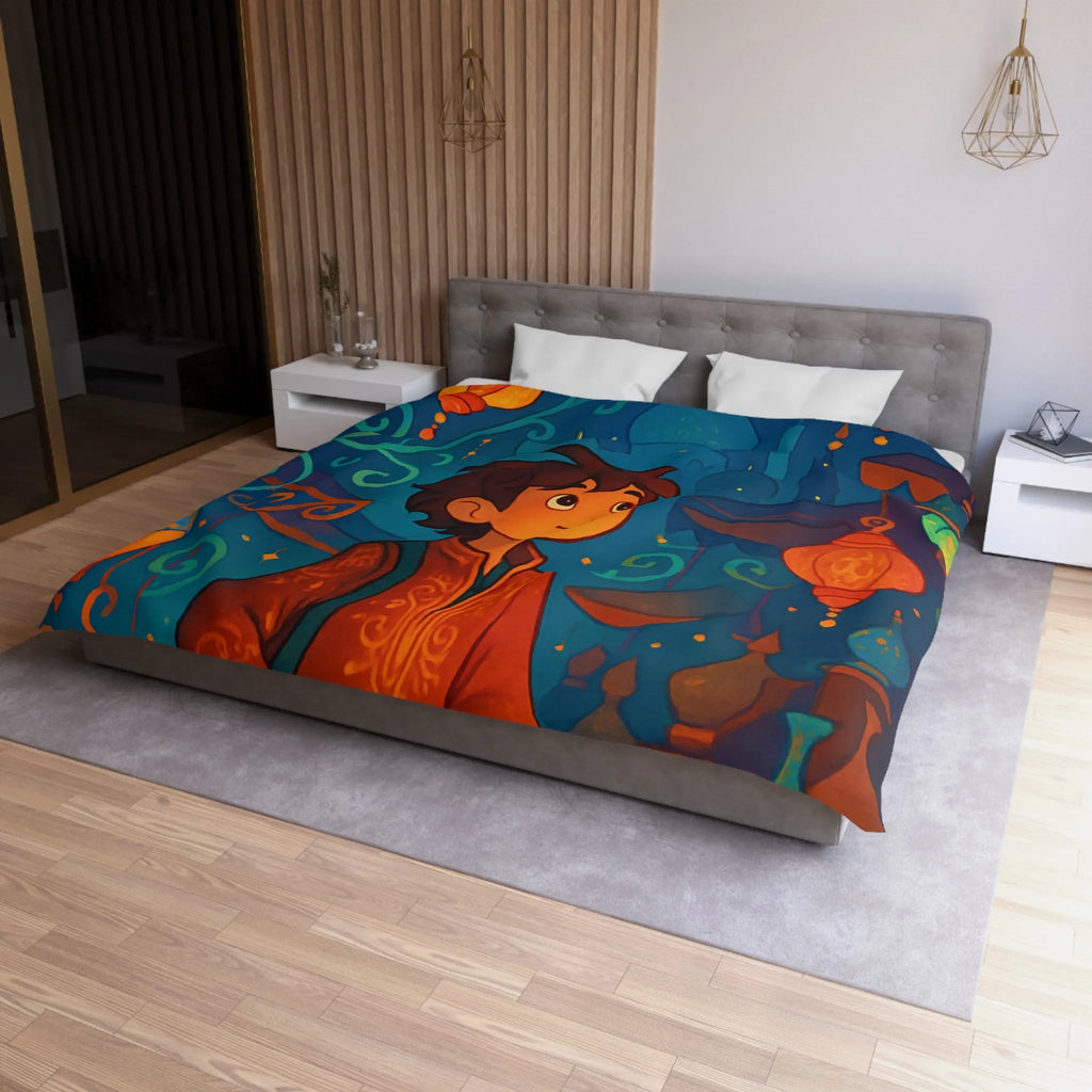 Housse de Couette Enfant : Aventure Nocturne avec Lanternes et Palais Mystiques