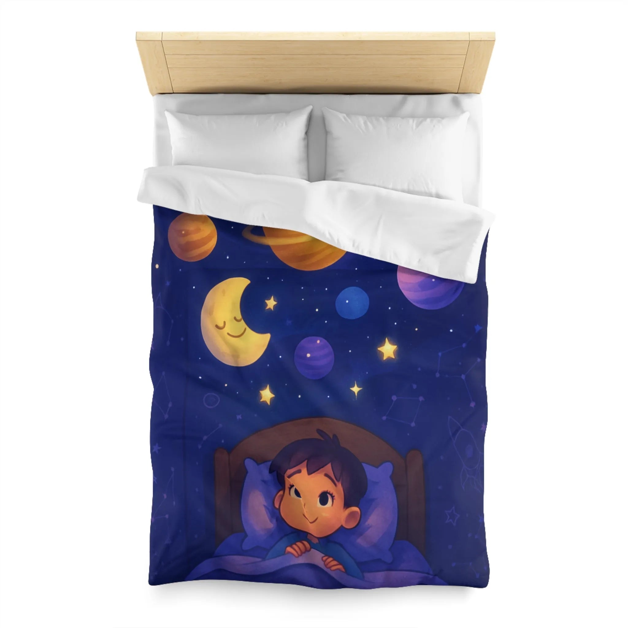 Housse de couette enfantine avec système solaire et ciel étoilé apaisant pour rêver