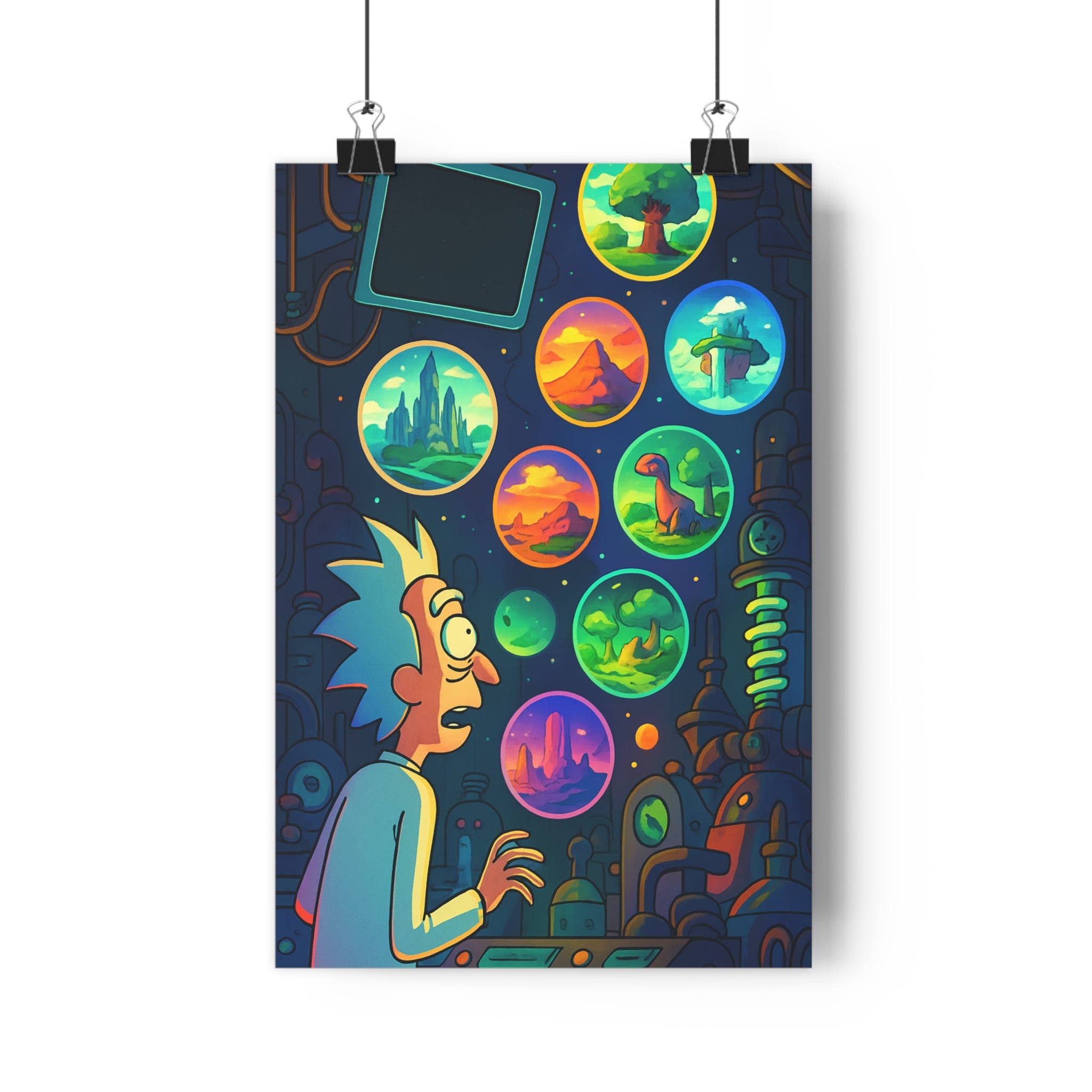 Poster décoratif coloré cartoon aventure fantastique vibrant scientifique bureau salon artistique ambiance créative exploration