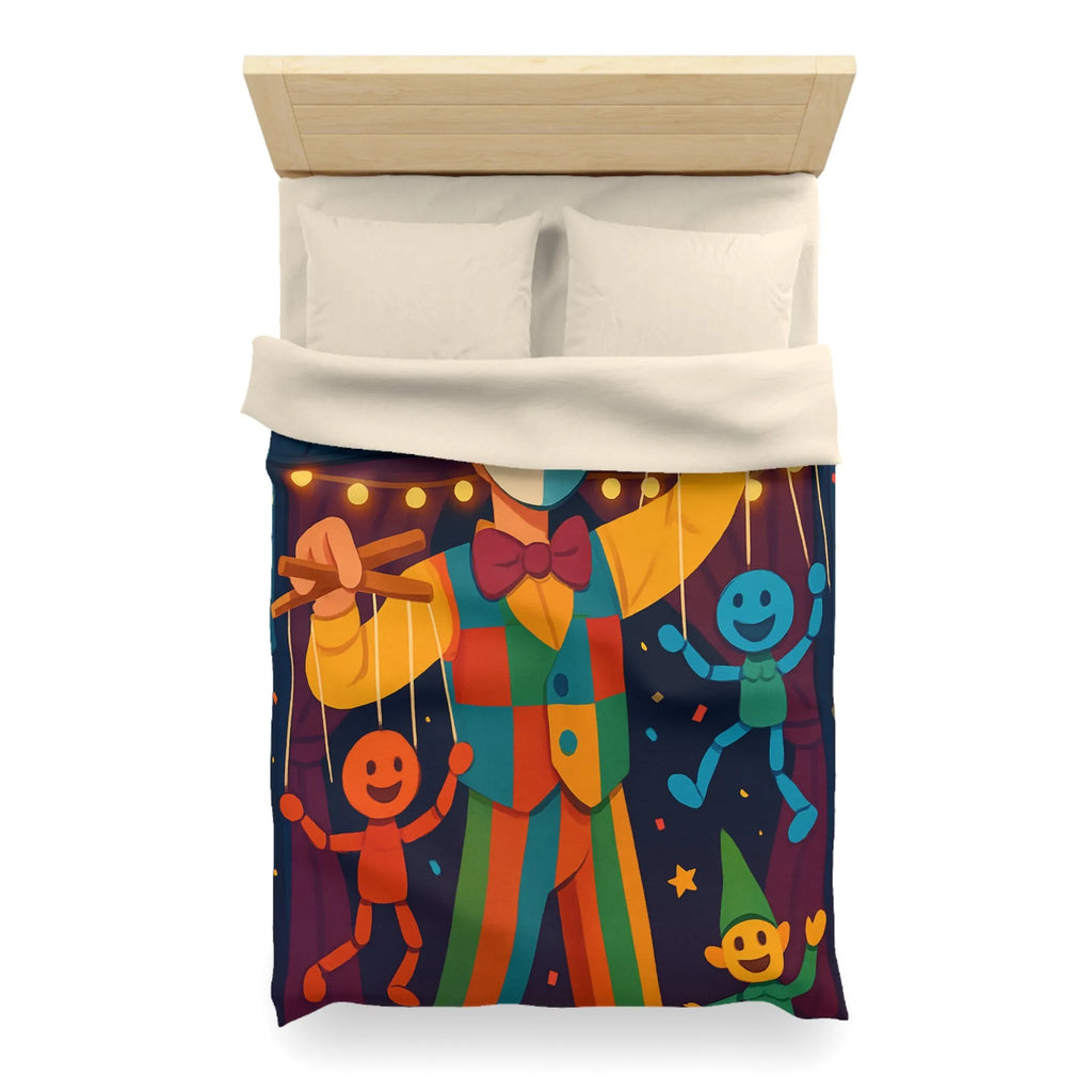 Housse de couette marionnettiste coloré avec motifs joyeux pour chambre d'enfant festive