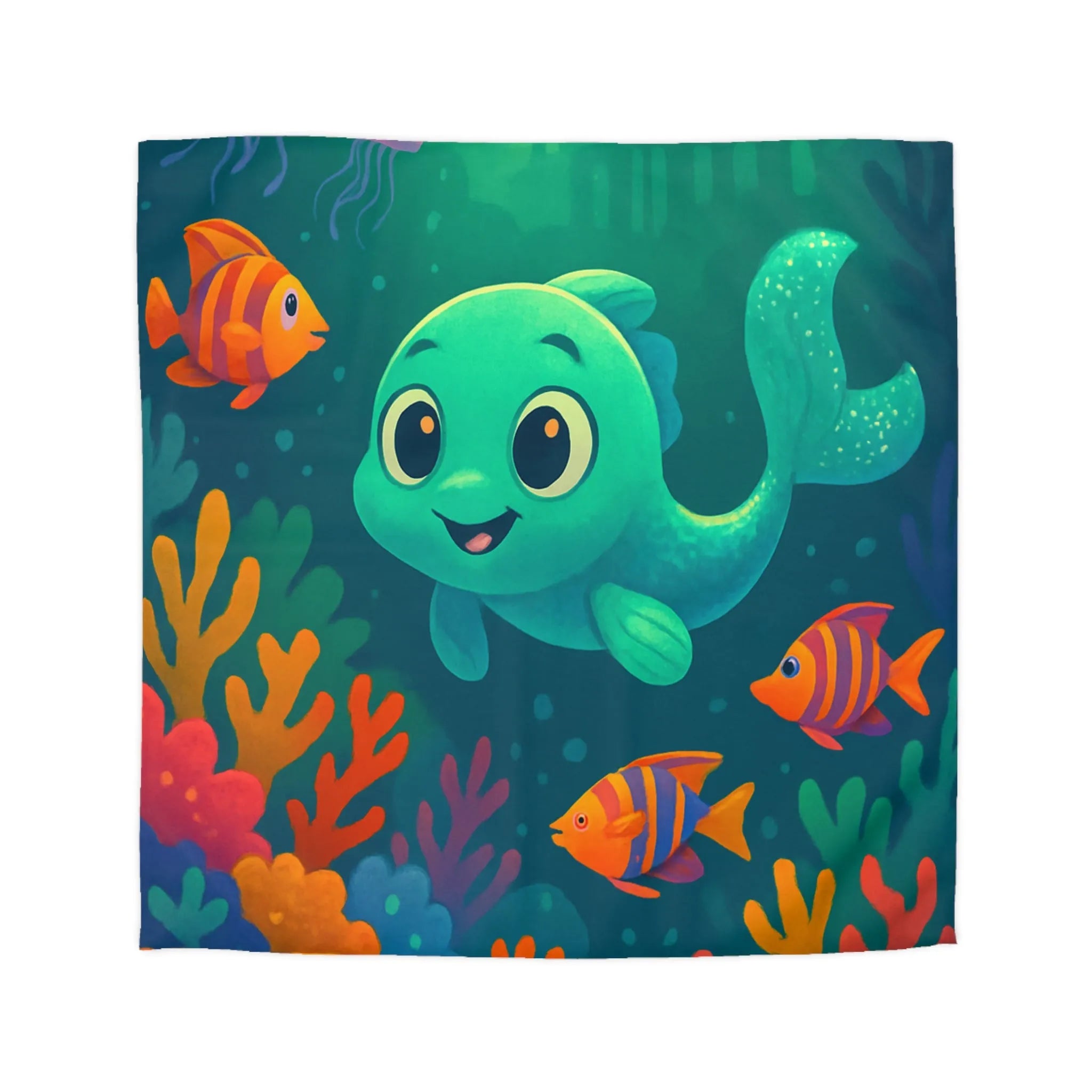 Housse de couette enfantine : poissons colorés et récif corallien enchanté sous-marin