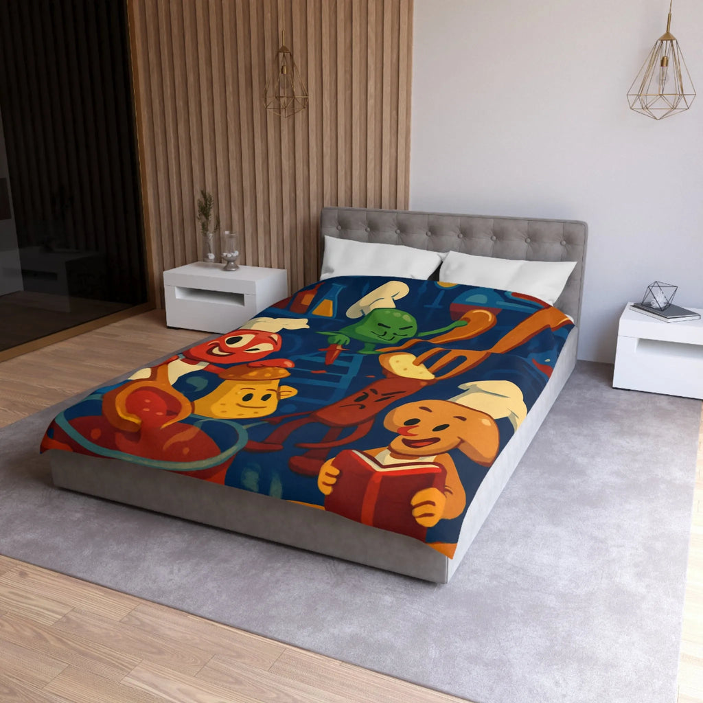 Housse de couette colorée chefs amusants cuisine amusante personnages recettes fourchettes