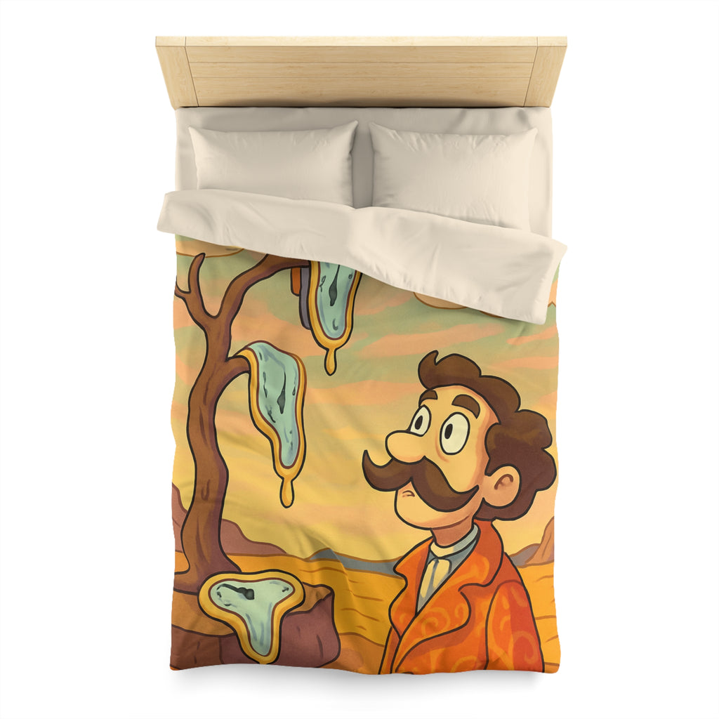 Housse de couette style surréaliste avec montres molles et paysage désertique vibrant