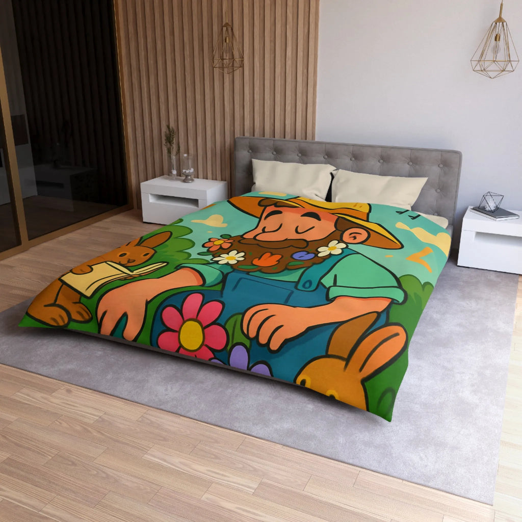 Housse de couette jardin enchanté avec fleurs, lapins et oiseaux colorés pour enfants