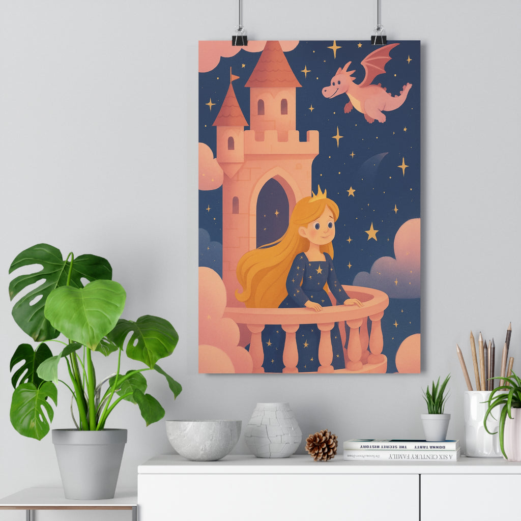 Poster décoratif princesse conte fées rose bleu rêveur magique enfant chambre 30x46 fantasy art