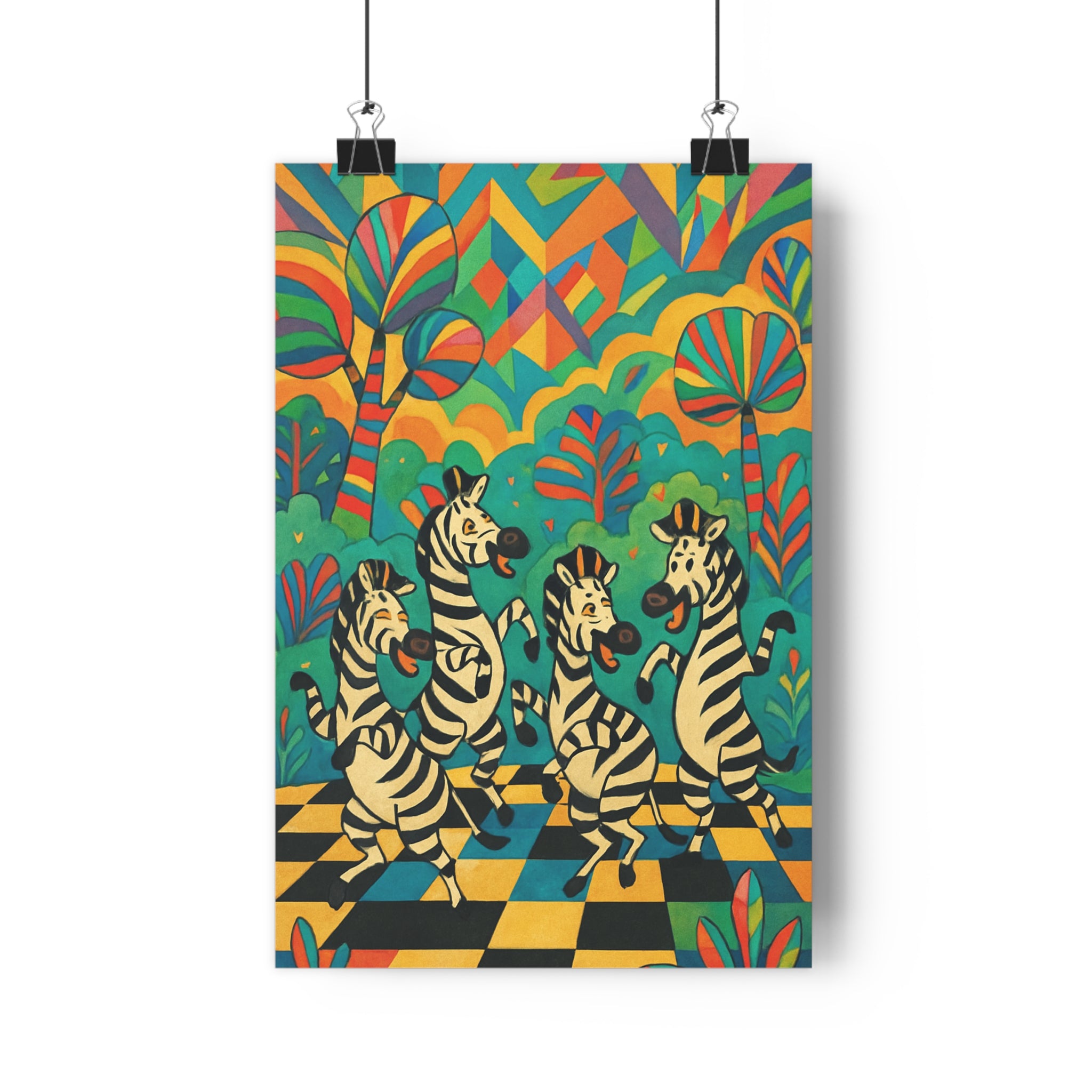 Poster décoratif zèbre surréaliste multicolore joyeux salon dessin animé vibrant fantaisie moderne unique tendance