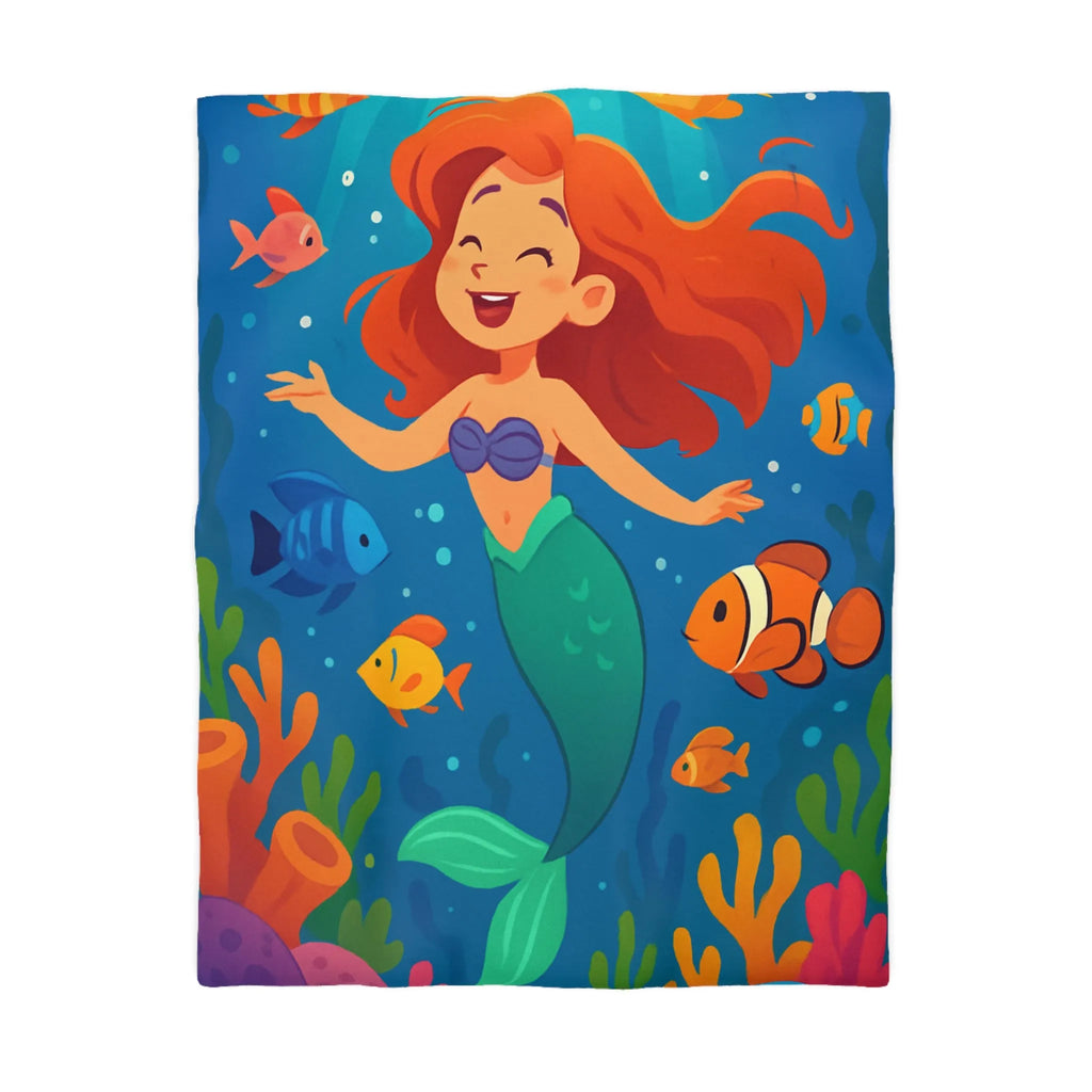 Housse de couette colorée avec sirène joyeuse et poissons dans un océan magique