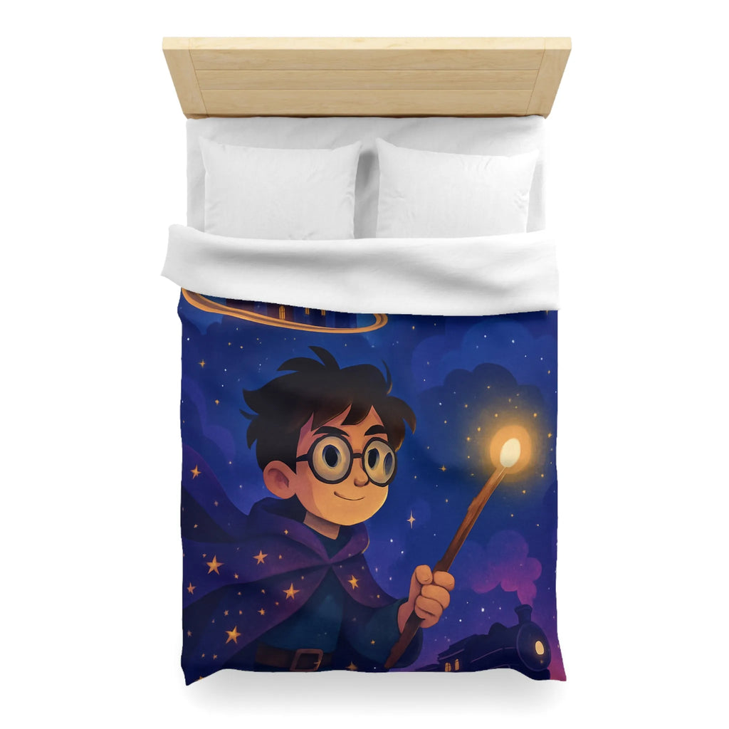 Housse de couette magique bleu nuit avec château, hibou et train enchanté