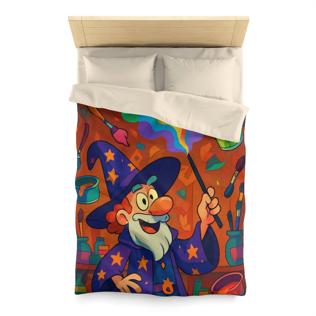 Housse de couette magique colorée avec sorcier et peinture arc-en-ciel vibrante