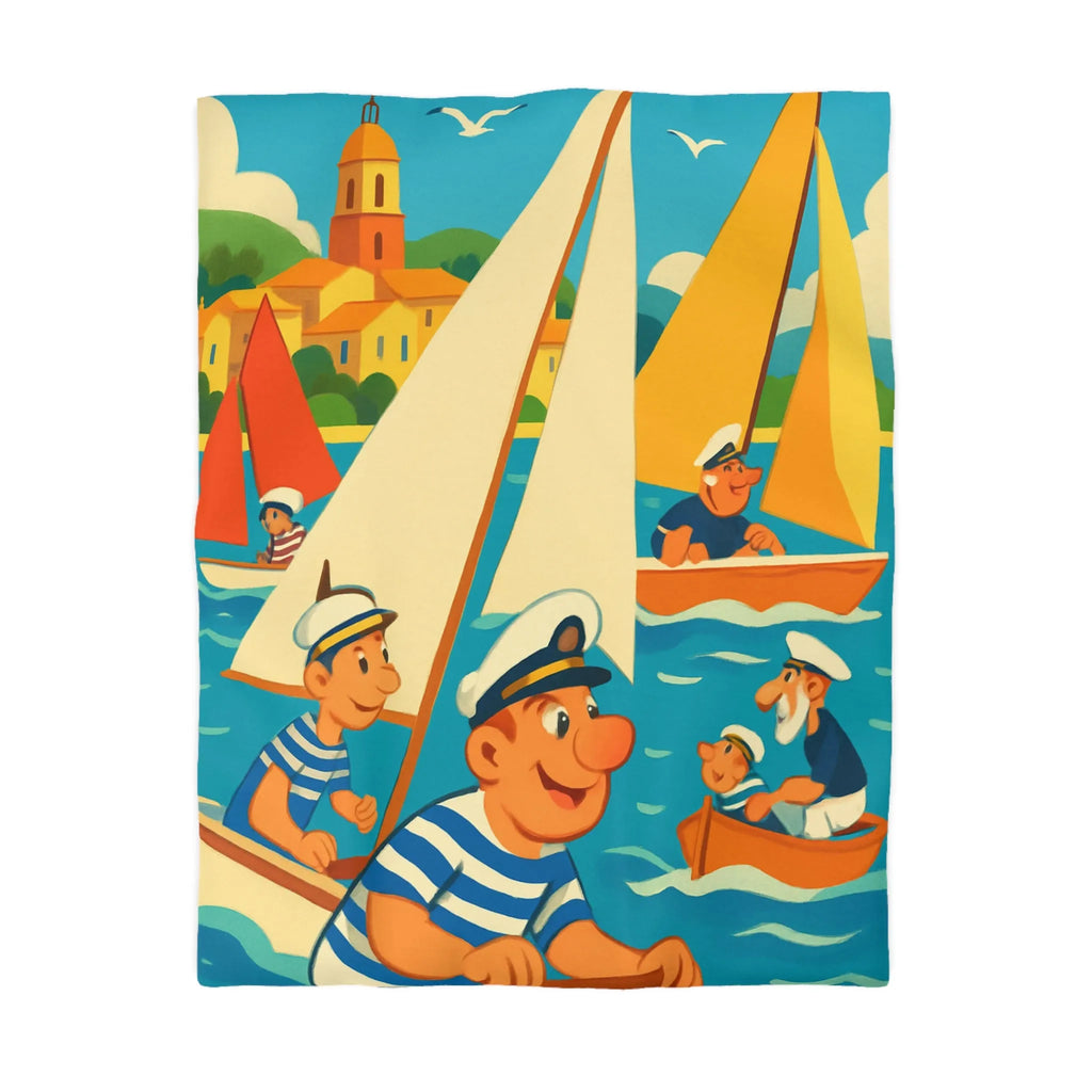 Housse de Couette Marine Vintage avec Voiliers et Matelots pour Chambre Ensoleillée