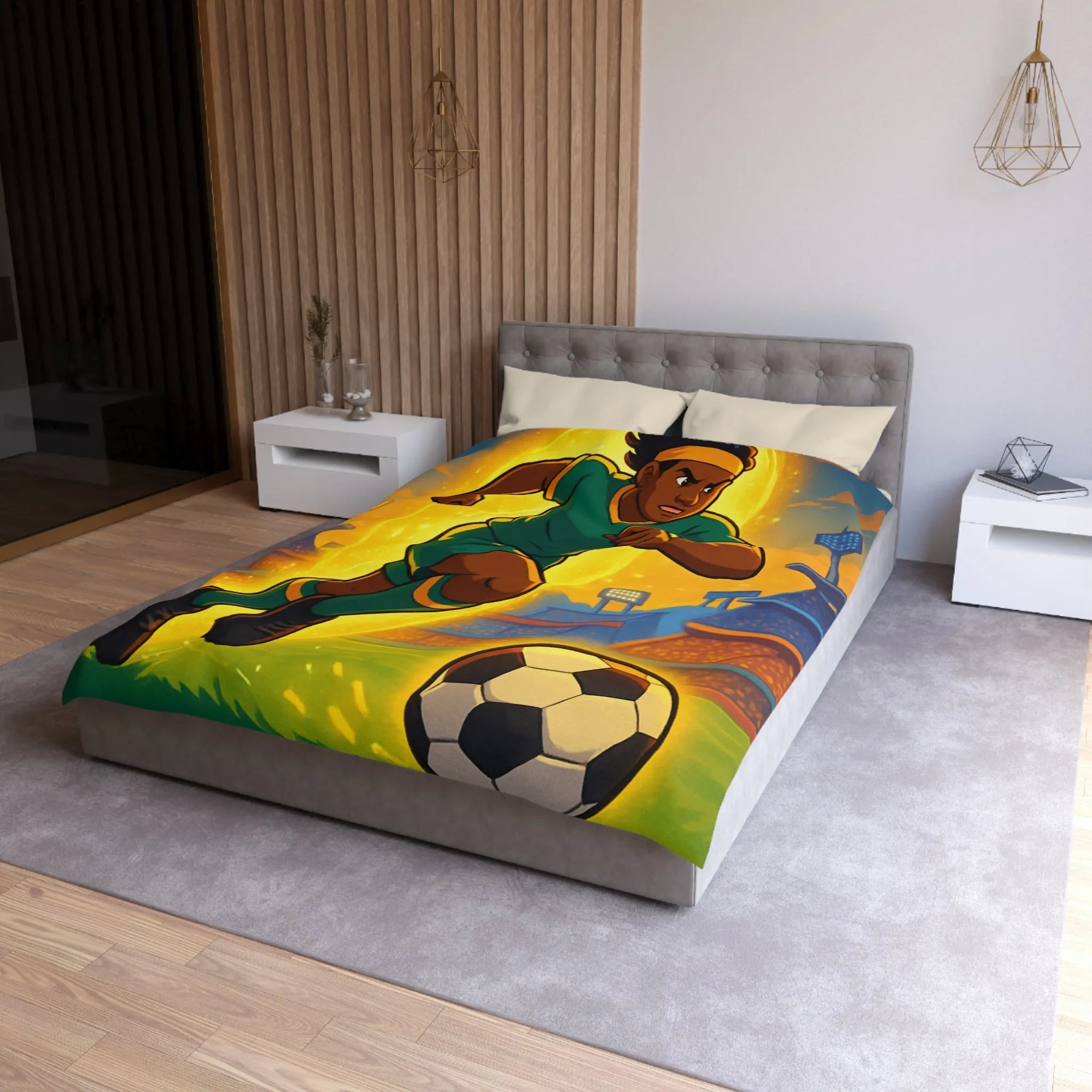 Housse de Couette Inspirée Footballeur Dessin Animé Dynamique pour Chambre de Supporter Passionné