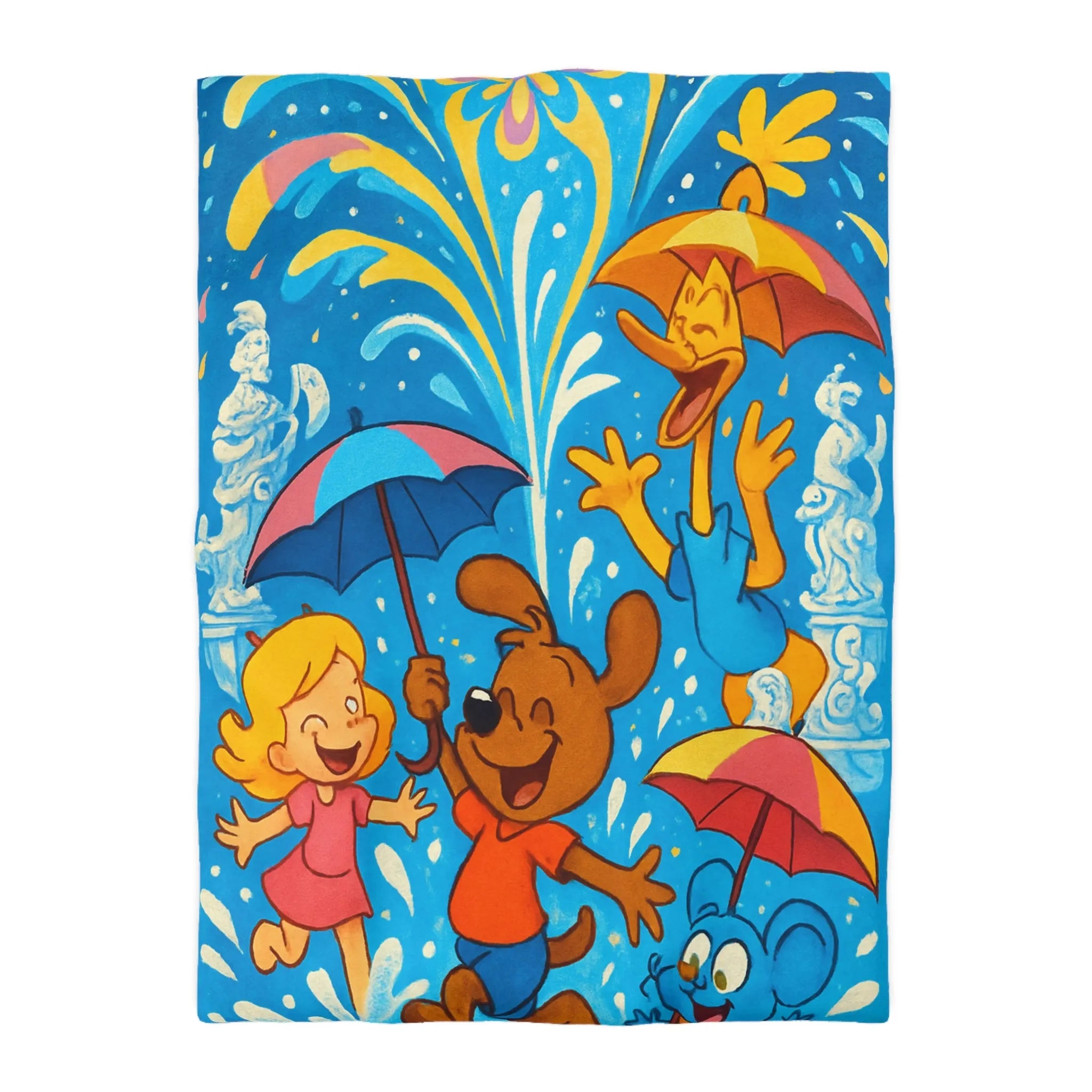 Housse de couette joyeuse avec animaux et enfants sous feux d'artifice colorés