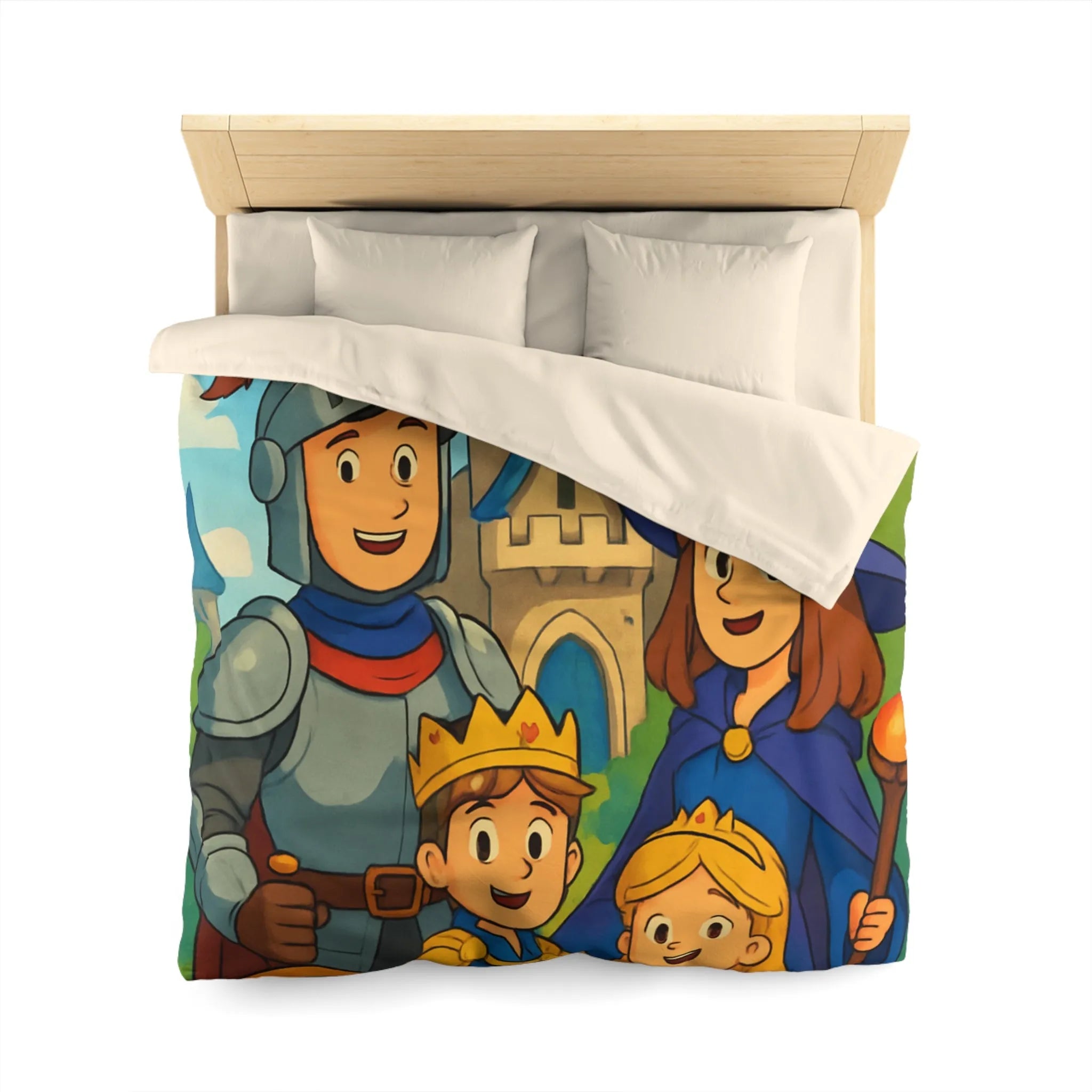 Housse de Couette Enchantée avec Chevalier, Princesse, Château, et Dragon pour Enfants