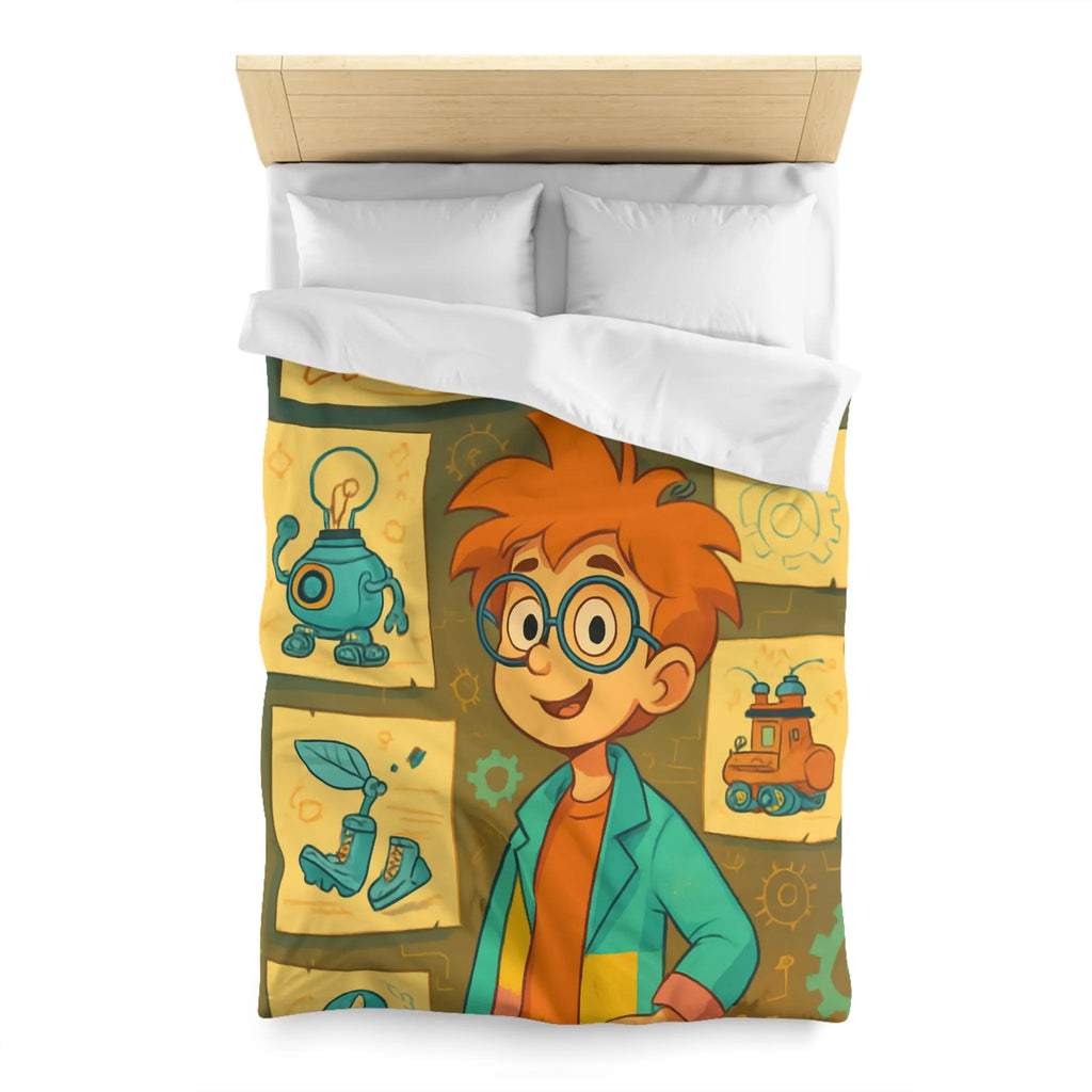 Housse de couette enfant motifs inventeur créatif pour chambre ludique et colorée