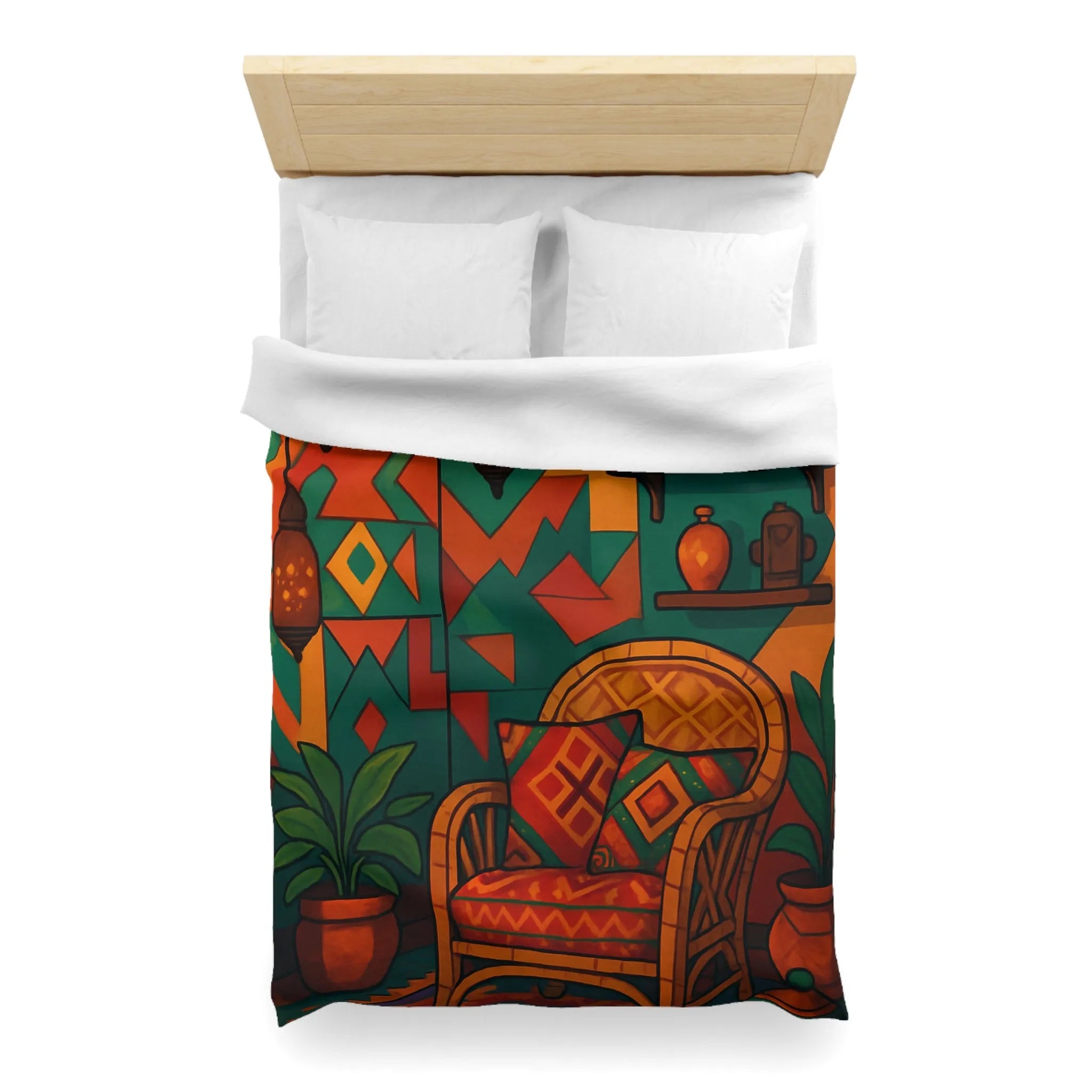 Housse de couette bohème chic aux motifs géométriques vibrants pour ambiance ethnique colorée