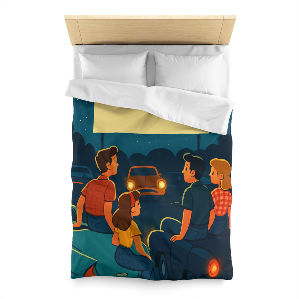 Housse de couette rétro cinéma de voitures sous un ciel étoilé fantastique