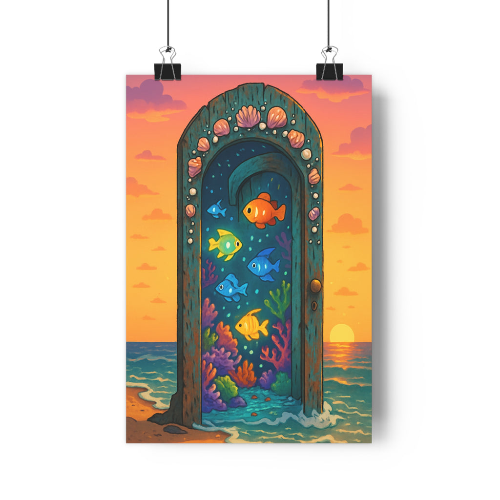 Poster décoratif magique océanique bleu vibrant mystique salon chambre ambiance sereine pêcheur marin unique