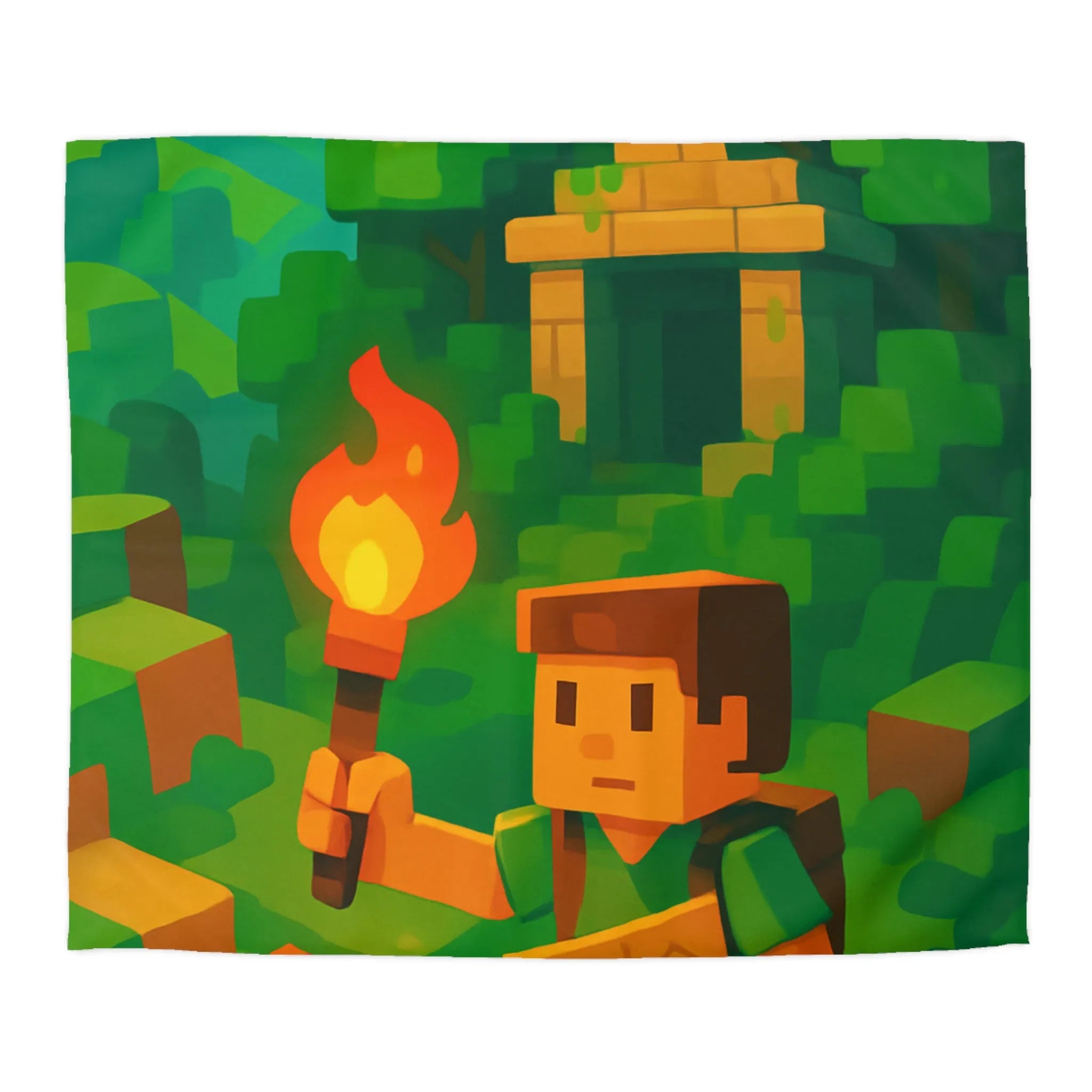 Explorez un monde aventureux et mystique avec cette housse de couette pixelisée géométrique