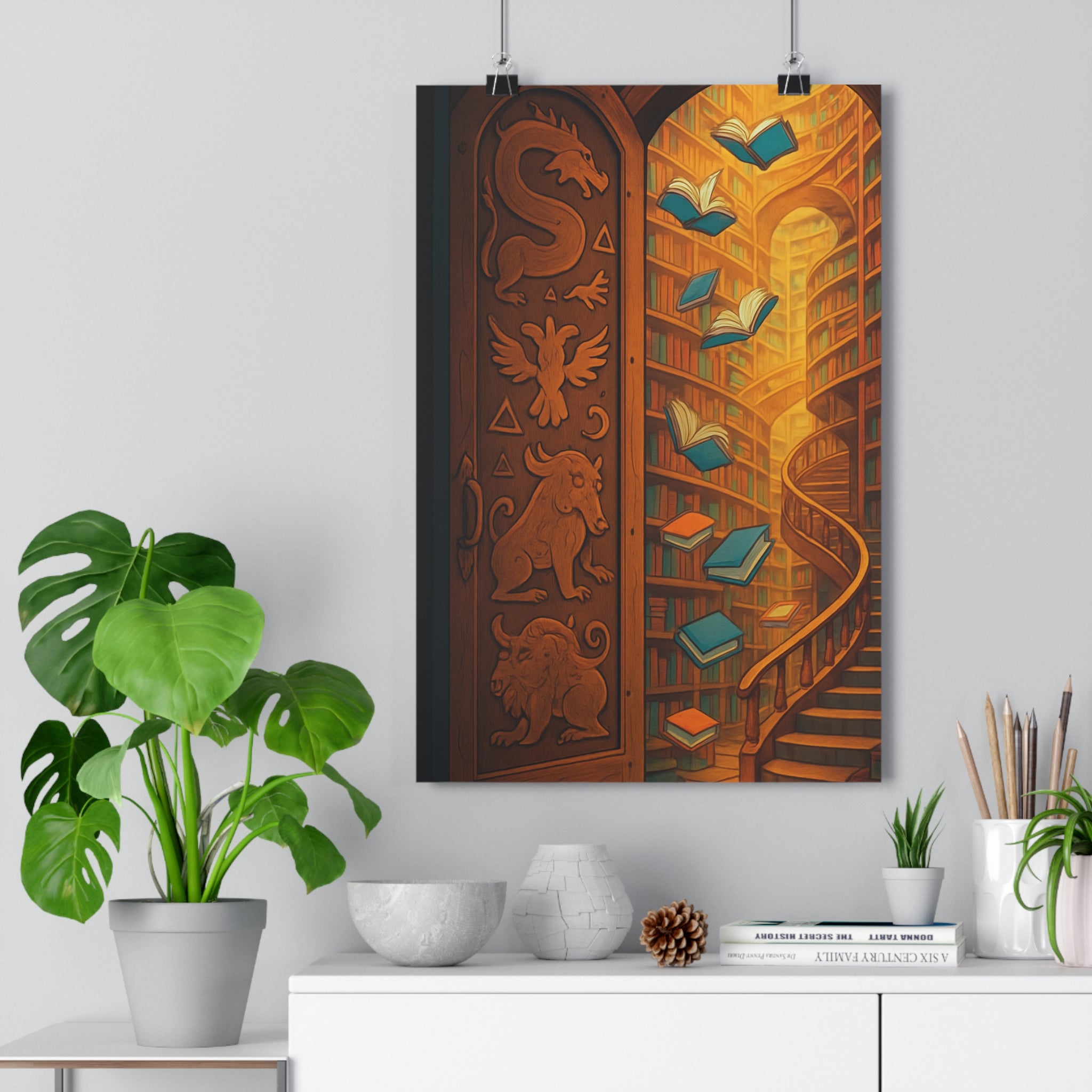 Poster décoratif bibliothèque mystique magique coloré enfant salon chambre créatif fantastique unique tendance ambiance