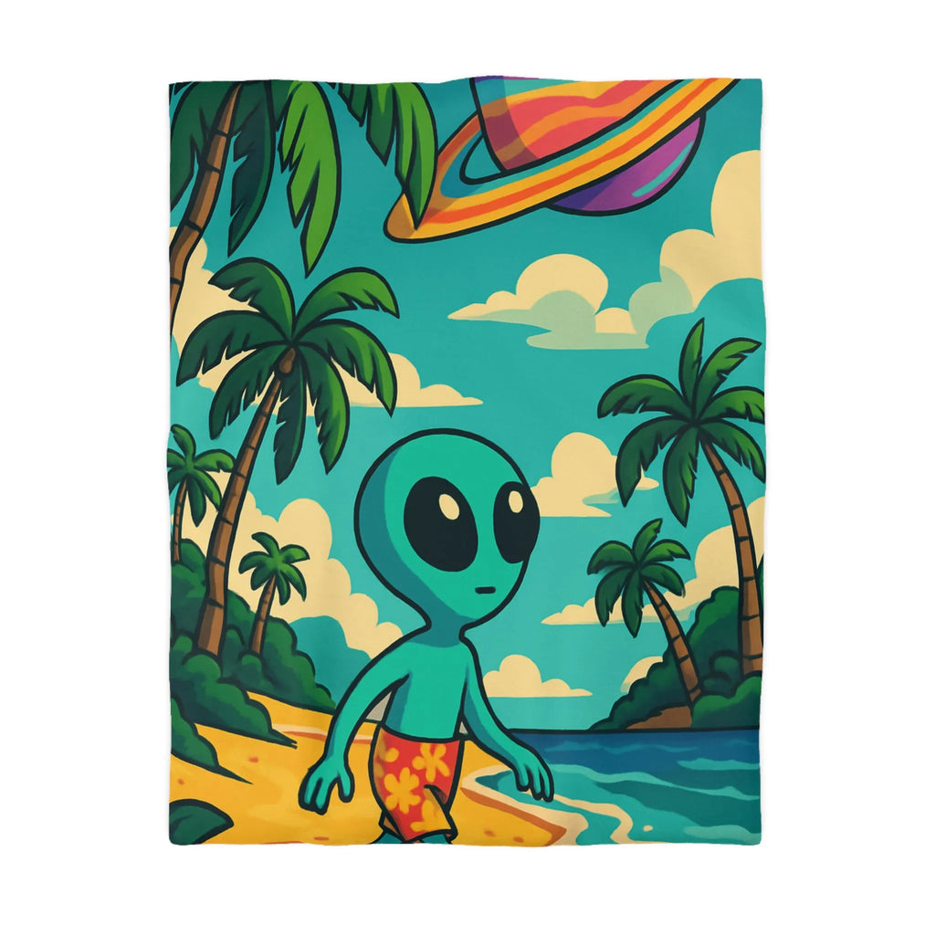 Housse de Couette Enfant Alien Plage Tropicale Planète Saturée Rêveur Ciel Imagination