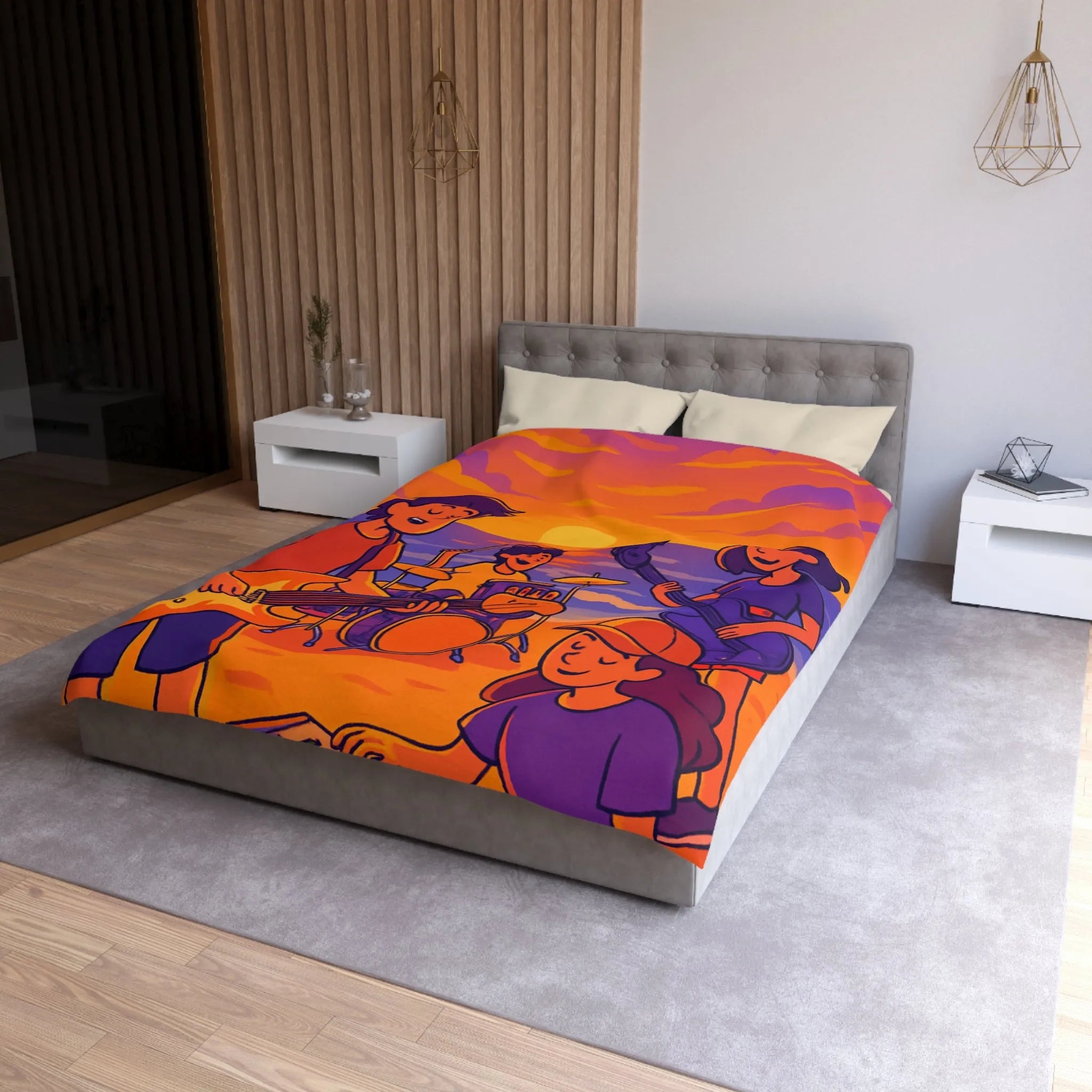 Housse de couette illustration plage coucher de soleil band rock ambiance musicale artistique